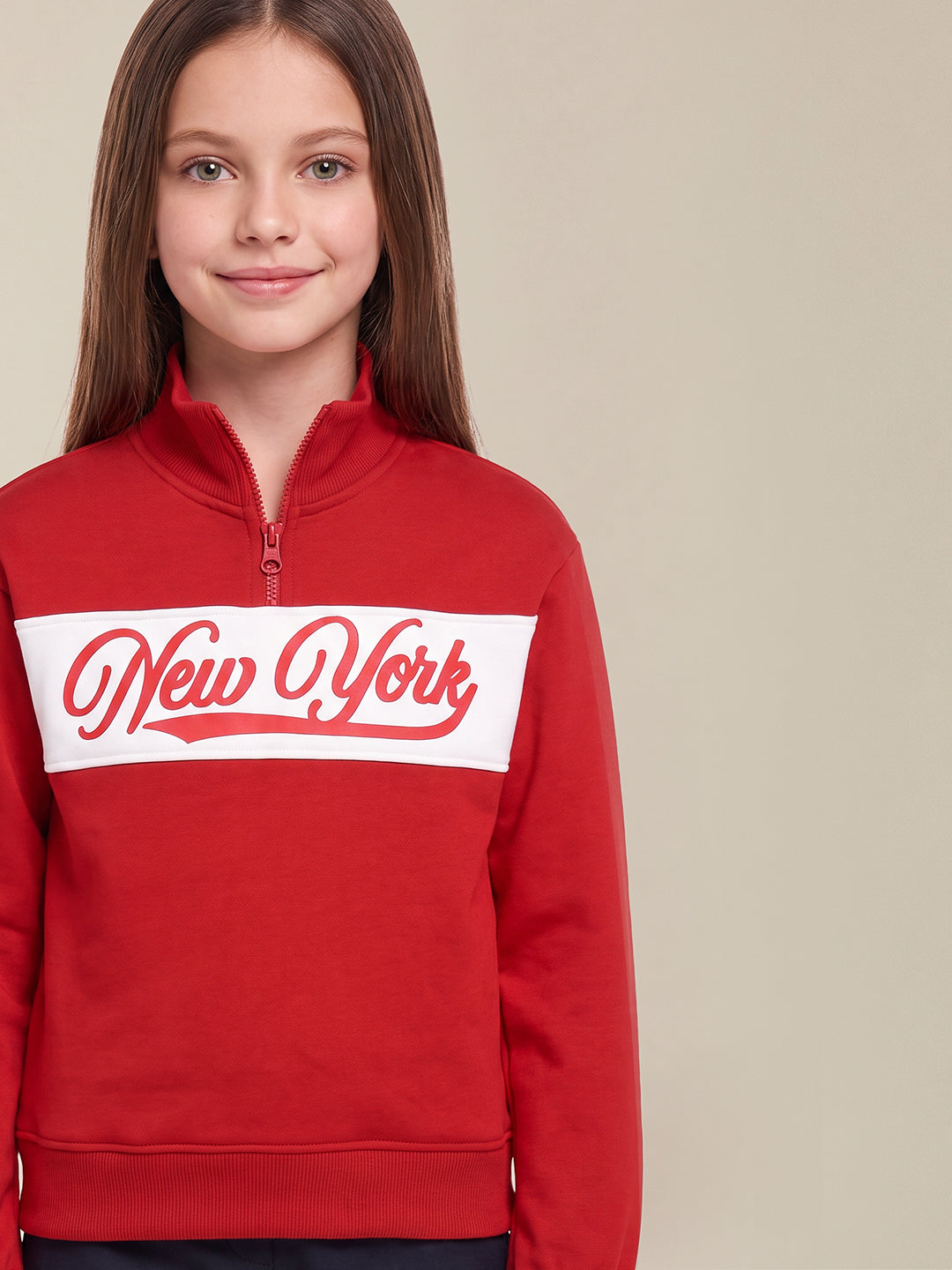 GIRLS Red High Neck Sweatshirt