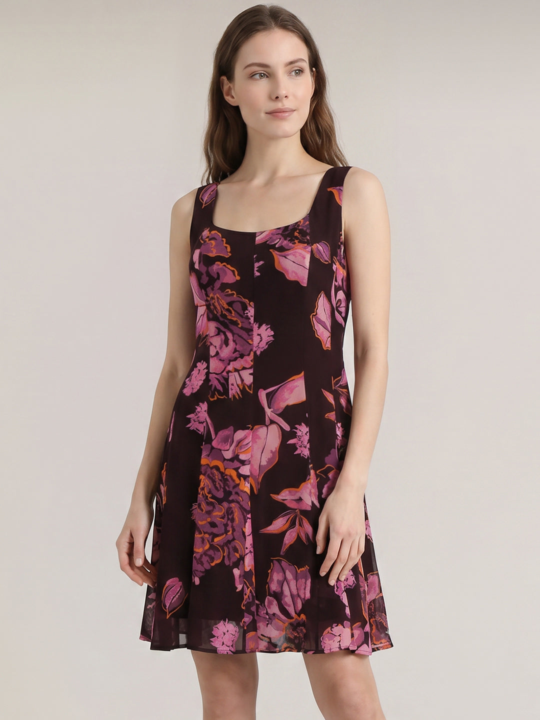 Purple Floral Print Mini Dress