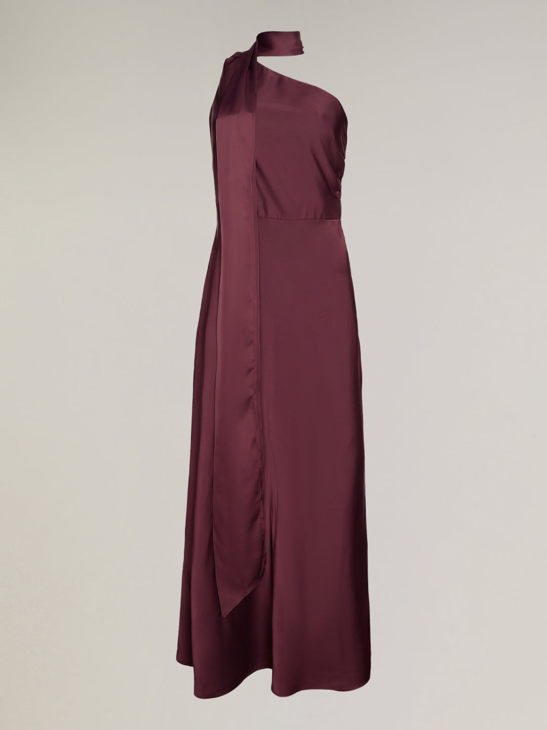 Burgundy One-Shoulder Satin Dress