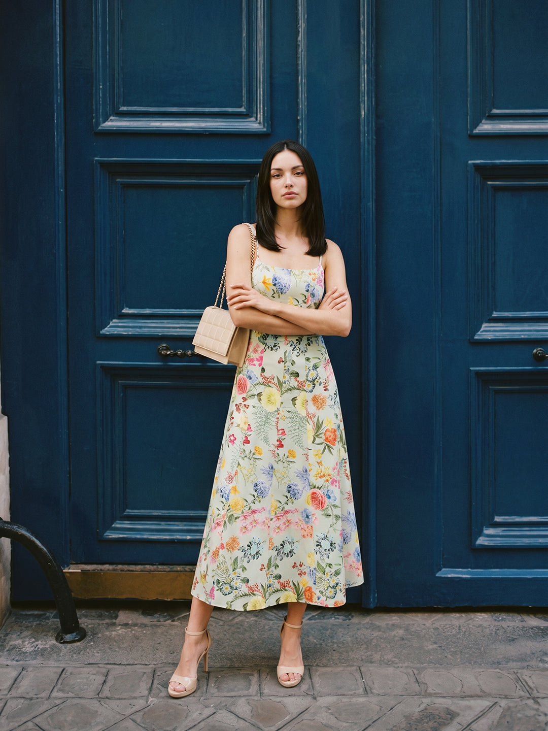 Green Floral Print Midaxi Dress