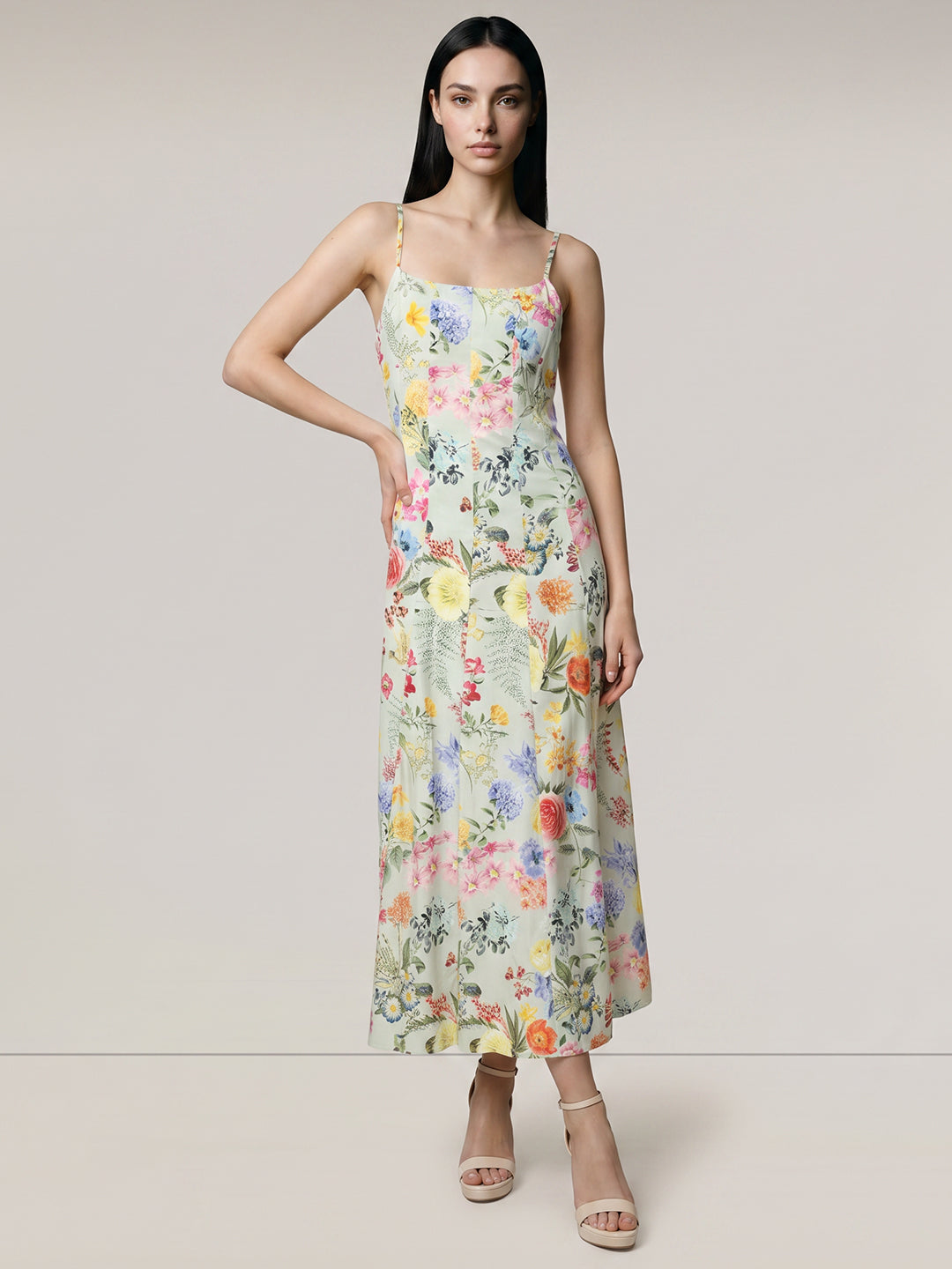 Green Floral Print Midaxi Dress
