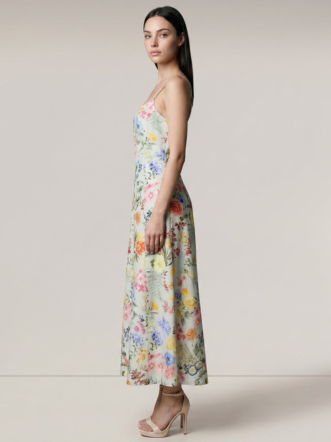 Green Floral Print Midaxi Dress