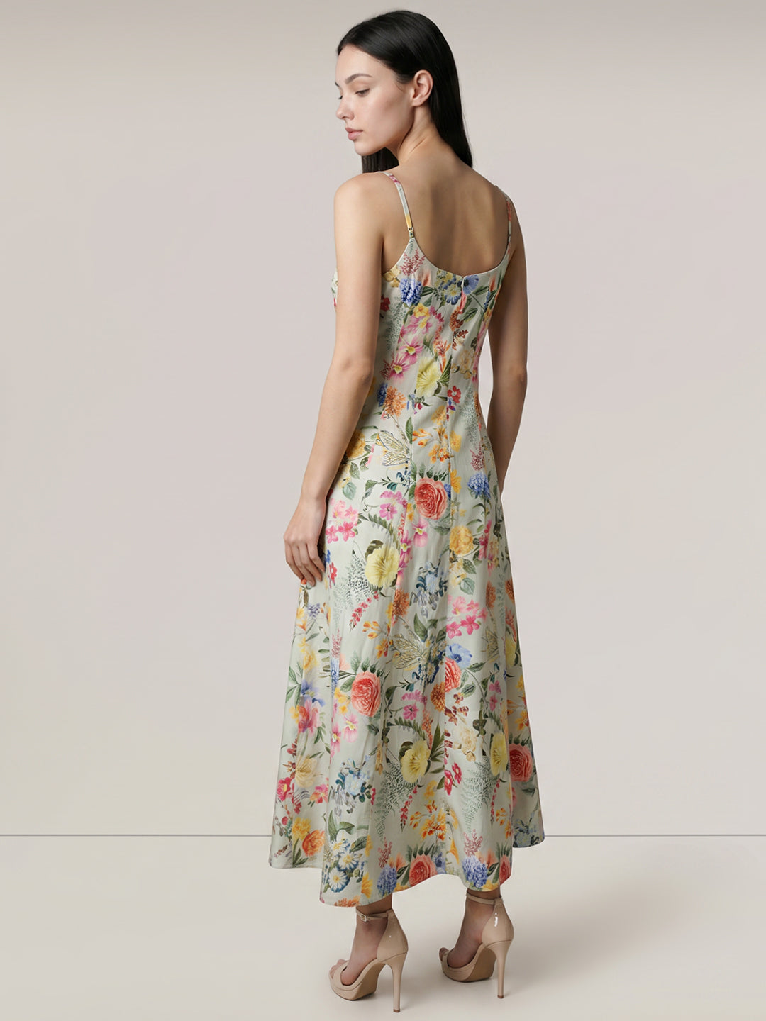 Green Floral Print Midaxi Dress