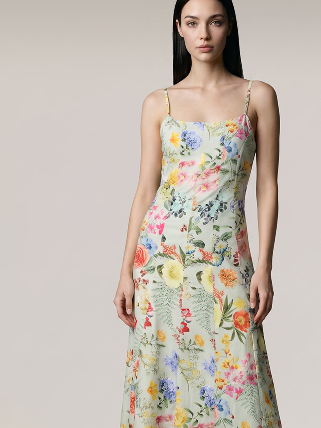 Green Floral Print Midaxi Dress