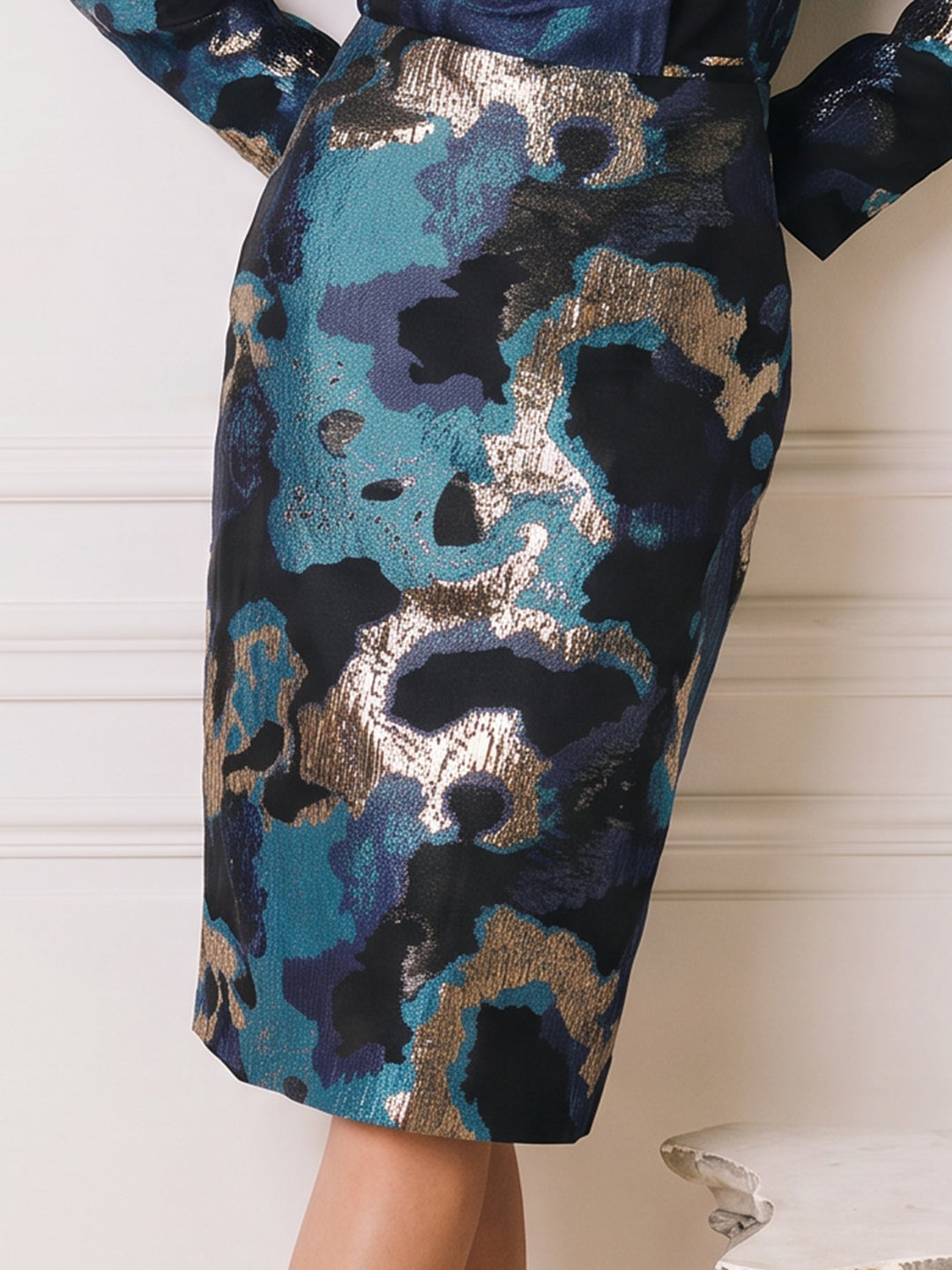 Blue Abstract Print Basic Skirt