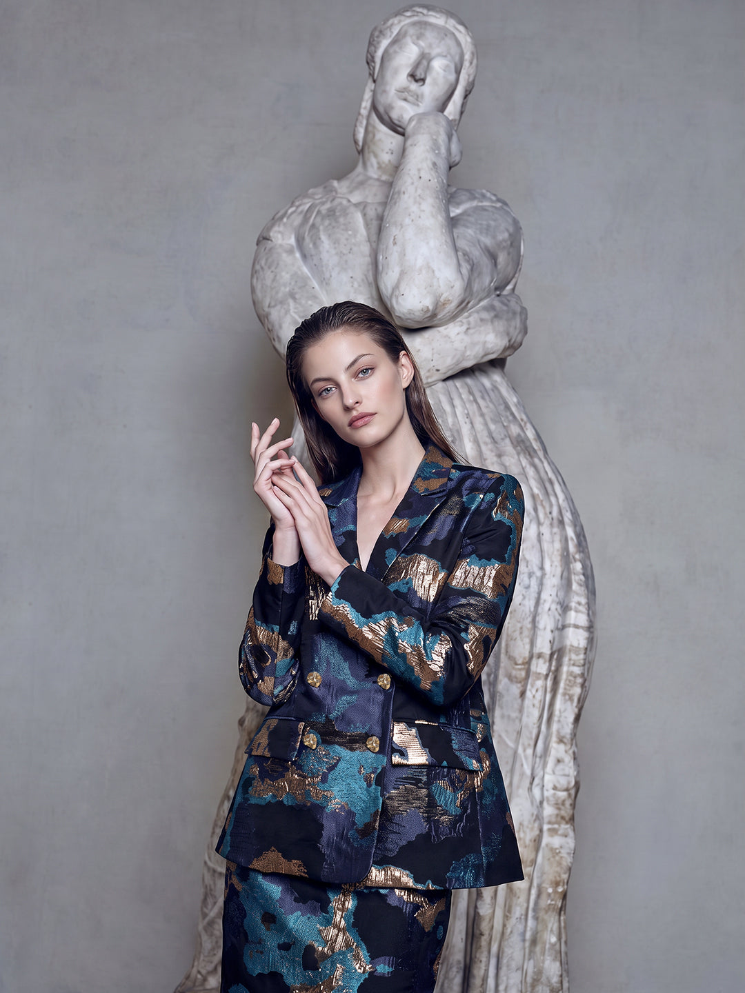 Blue Abstract Print Blazer