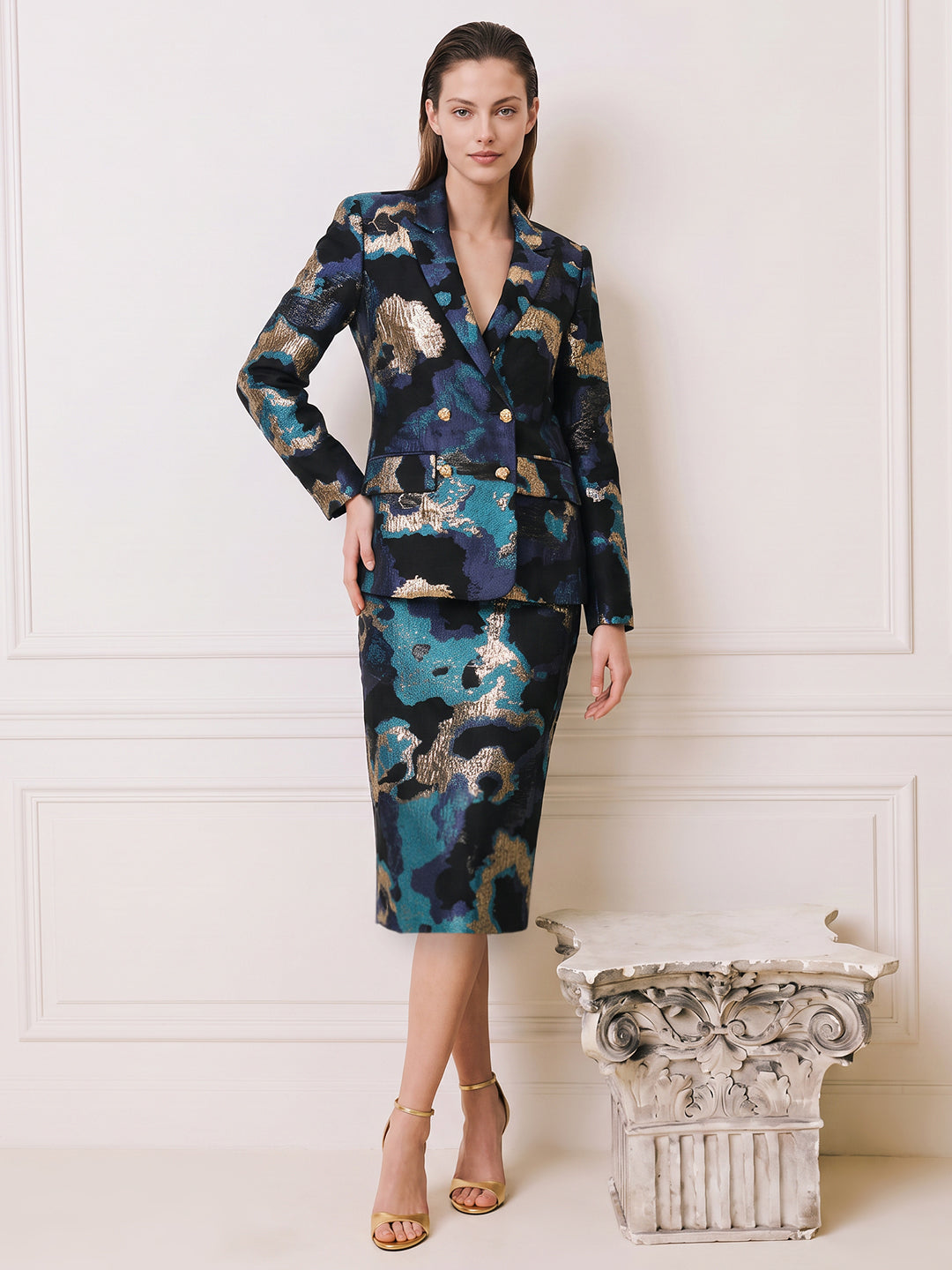 Blue Abstract Print Blazer