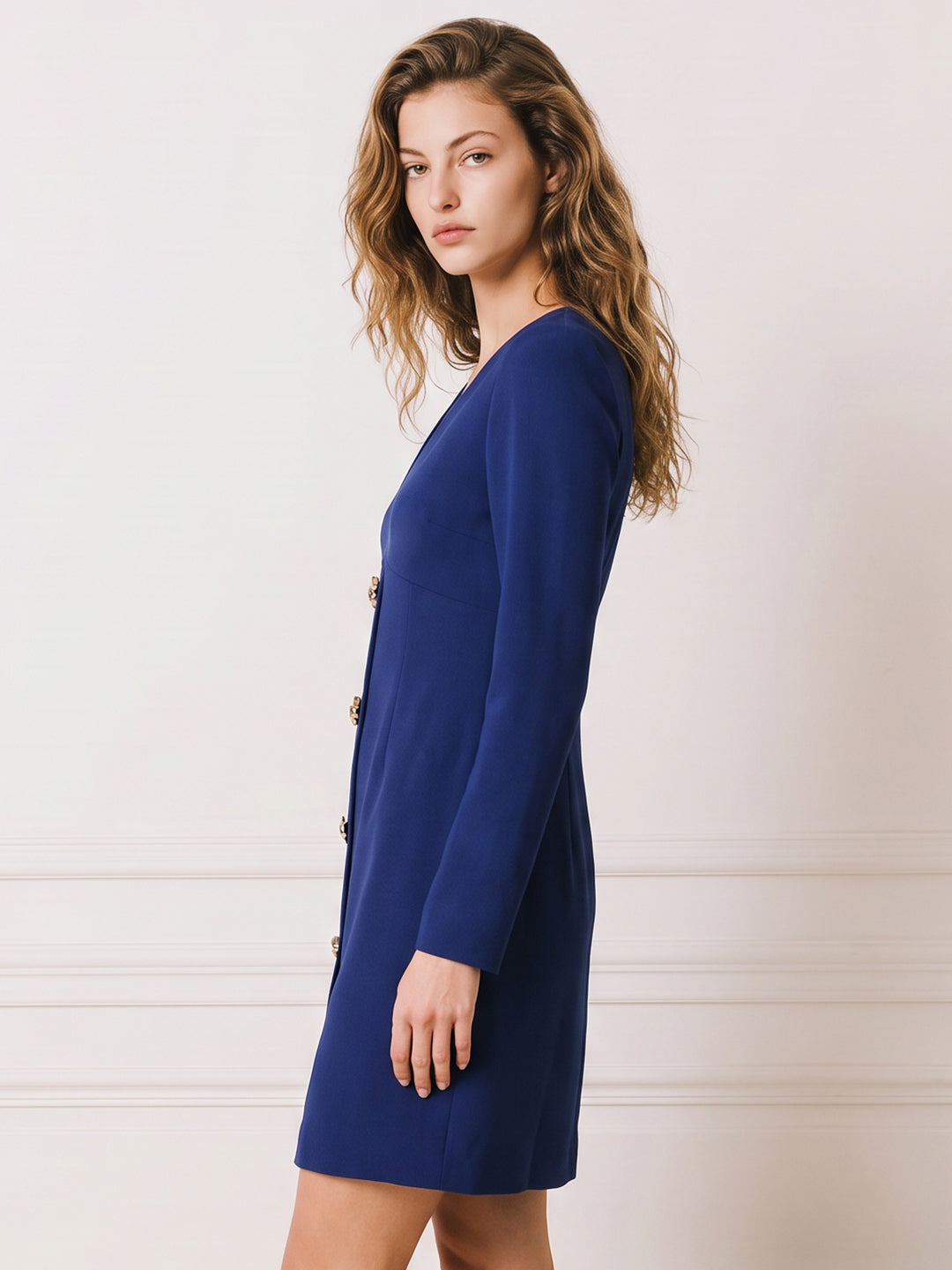 Blue V-Neck Mini Dress