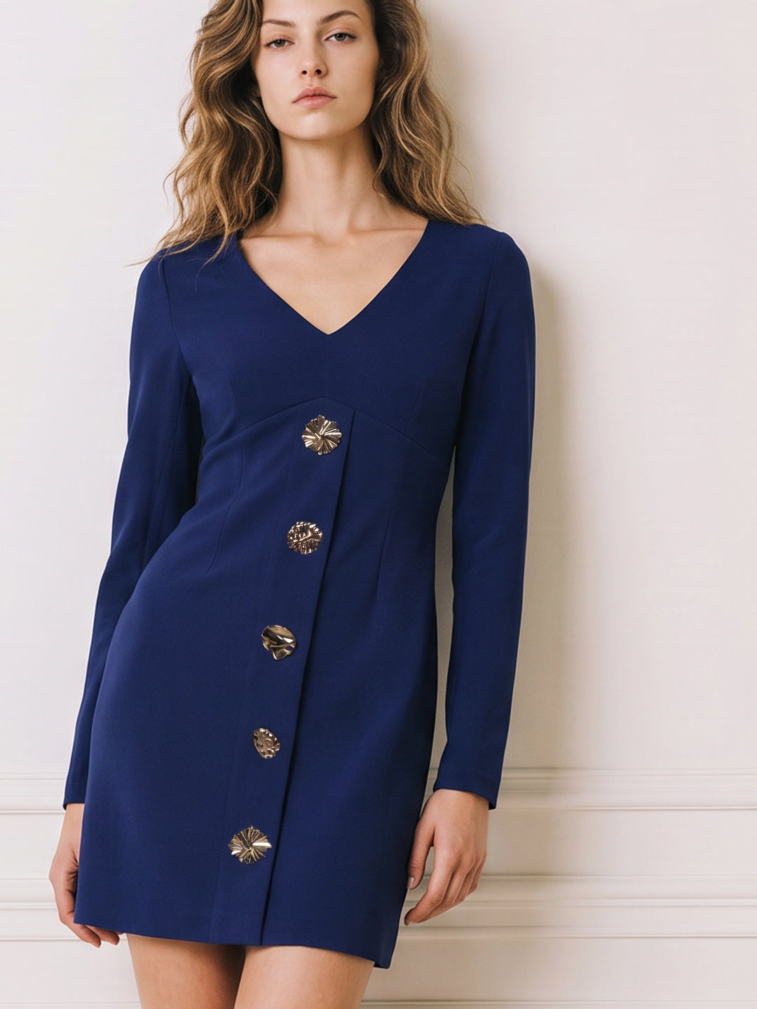 Blue V-Neck Mini Dress