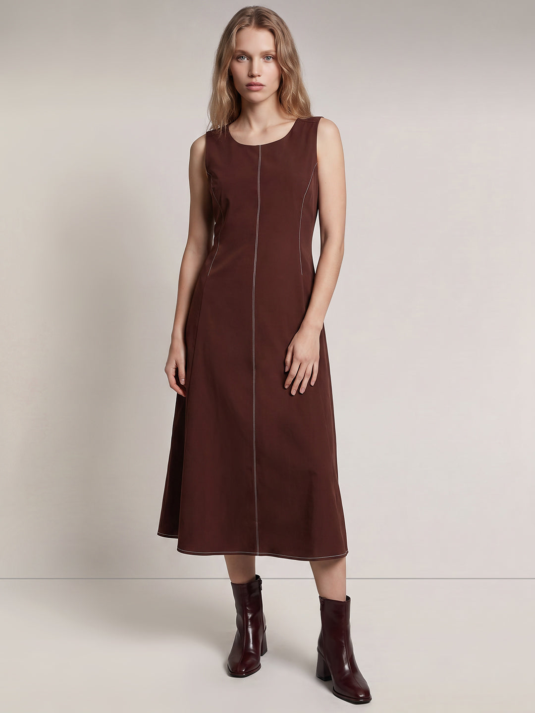 Brown Sleeveless Midi Dress