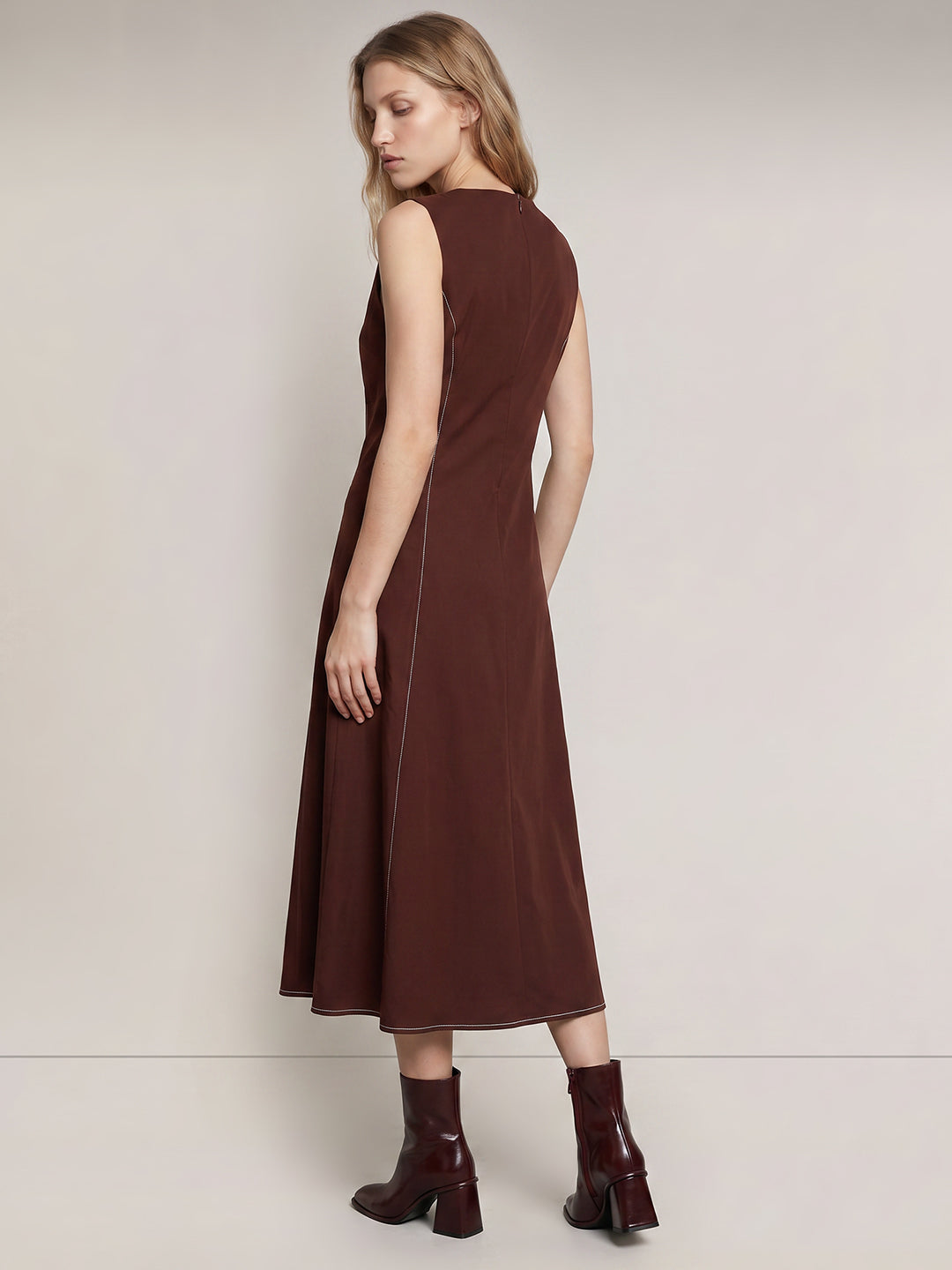 Brown Sleeveless Midi Dress