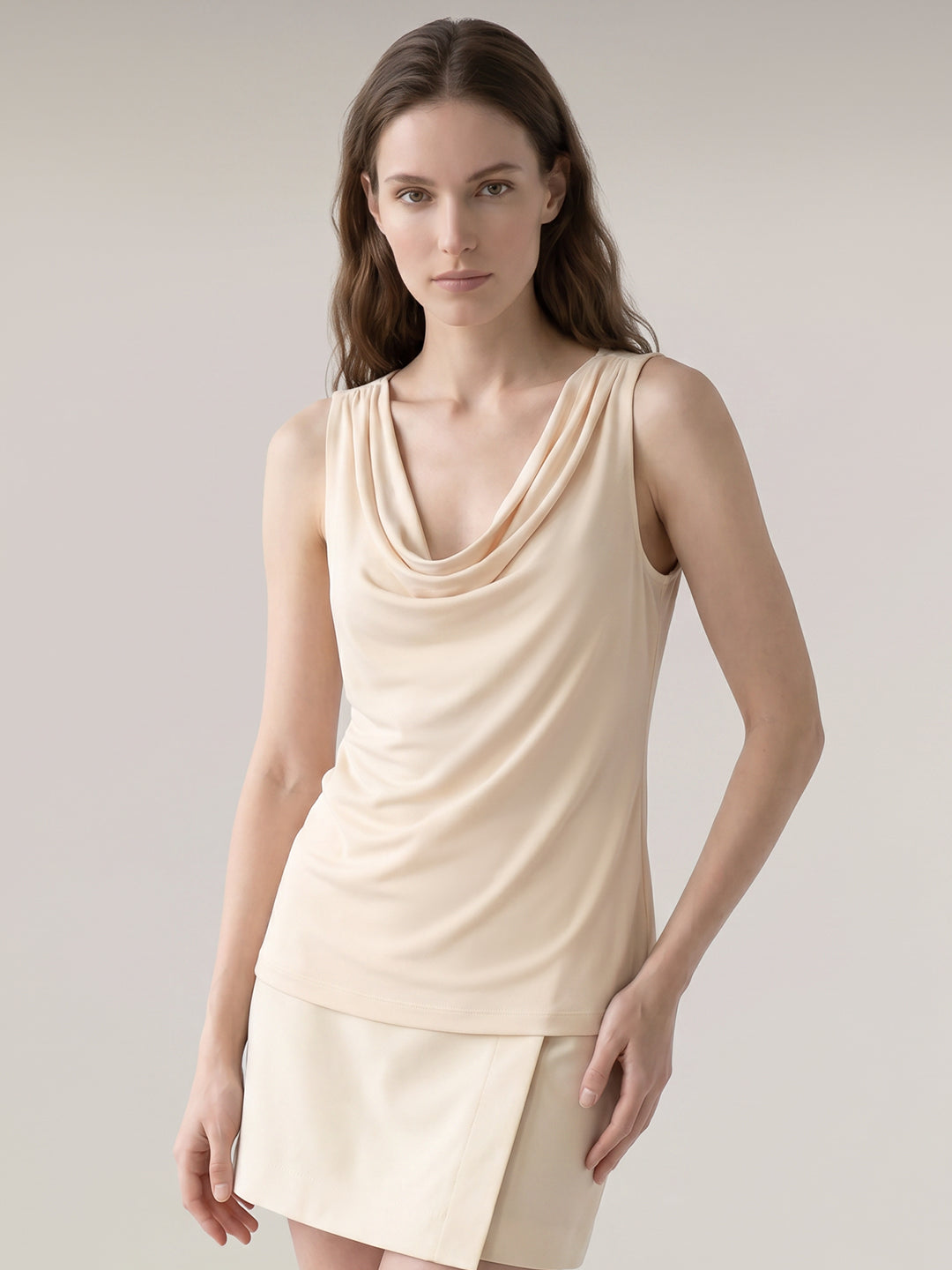 Ecru Sleeveless Draped Top