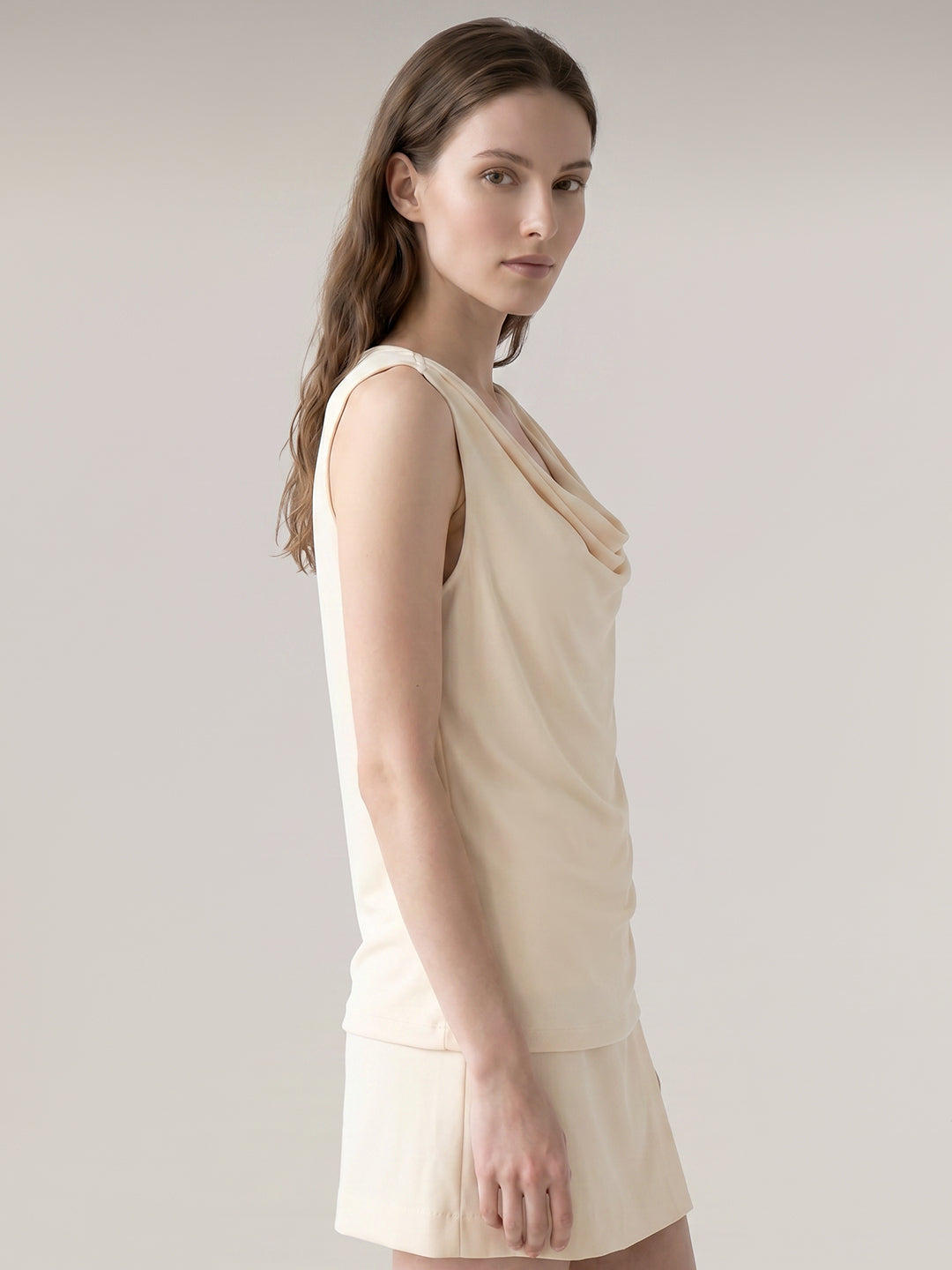 Ecru Sleeveless Draped Top