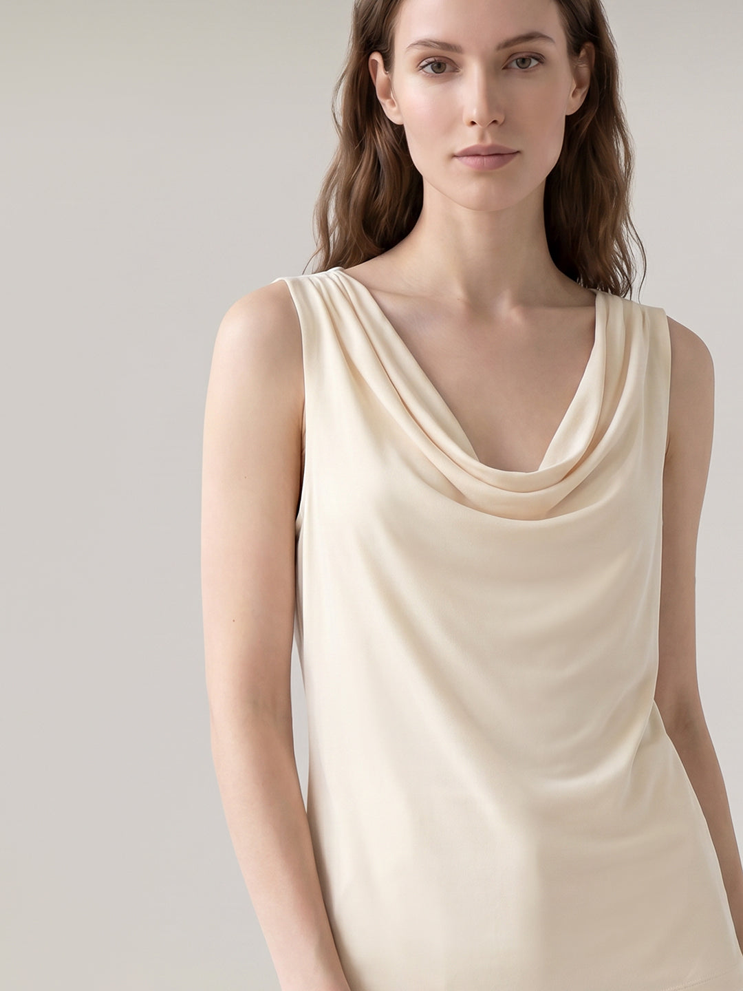 Ecru Sleeveless Draped Top