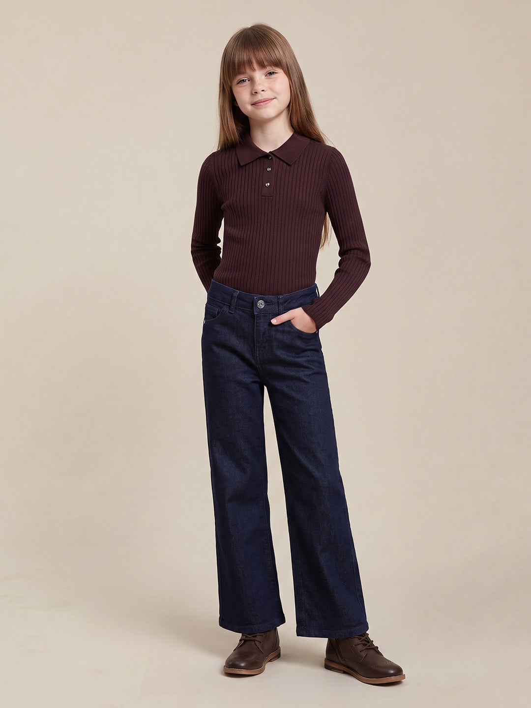 GIRLS Dark Blue Wide Leg Jeans
