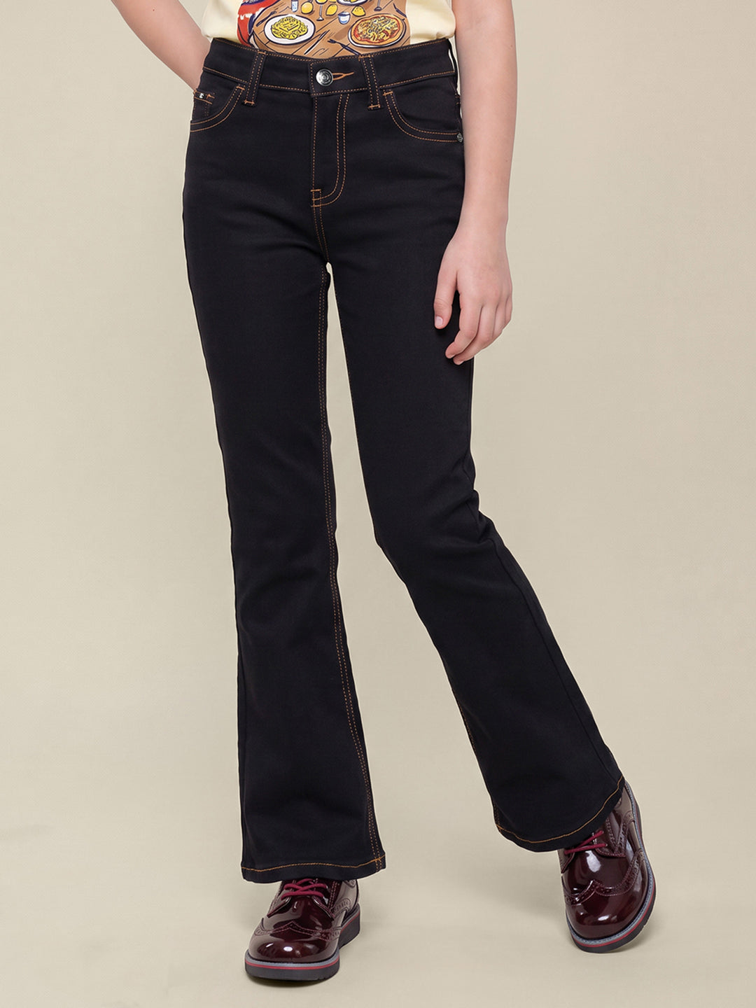 GIRLS Black Mid Rise Bootcut Jeans