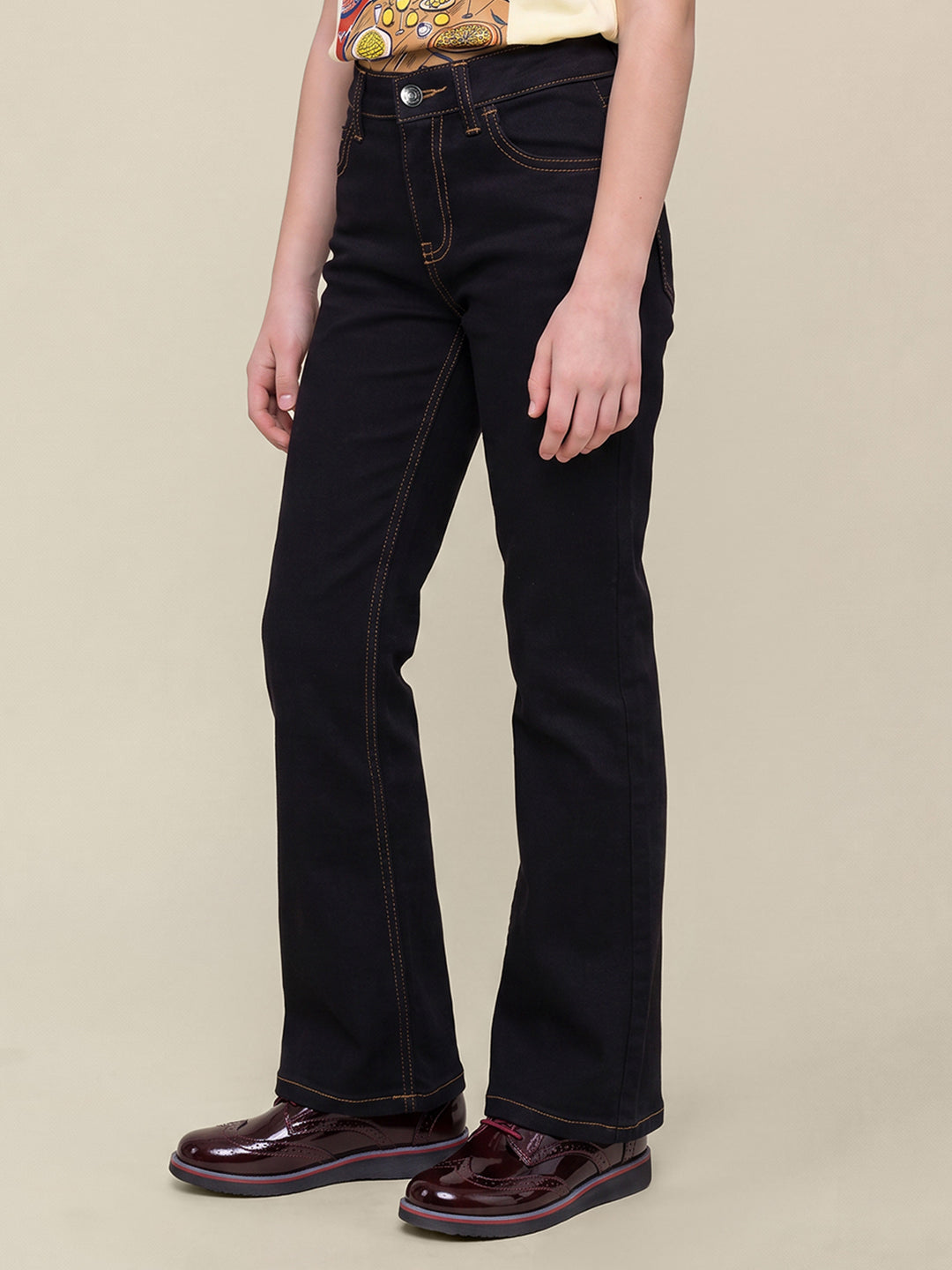 GIRLS Black Mid Rise Bootcut Jeans