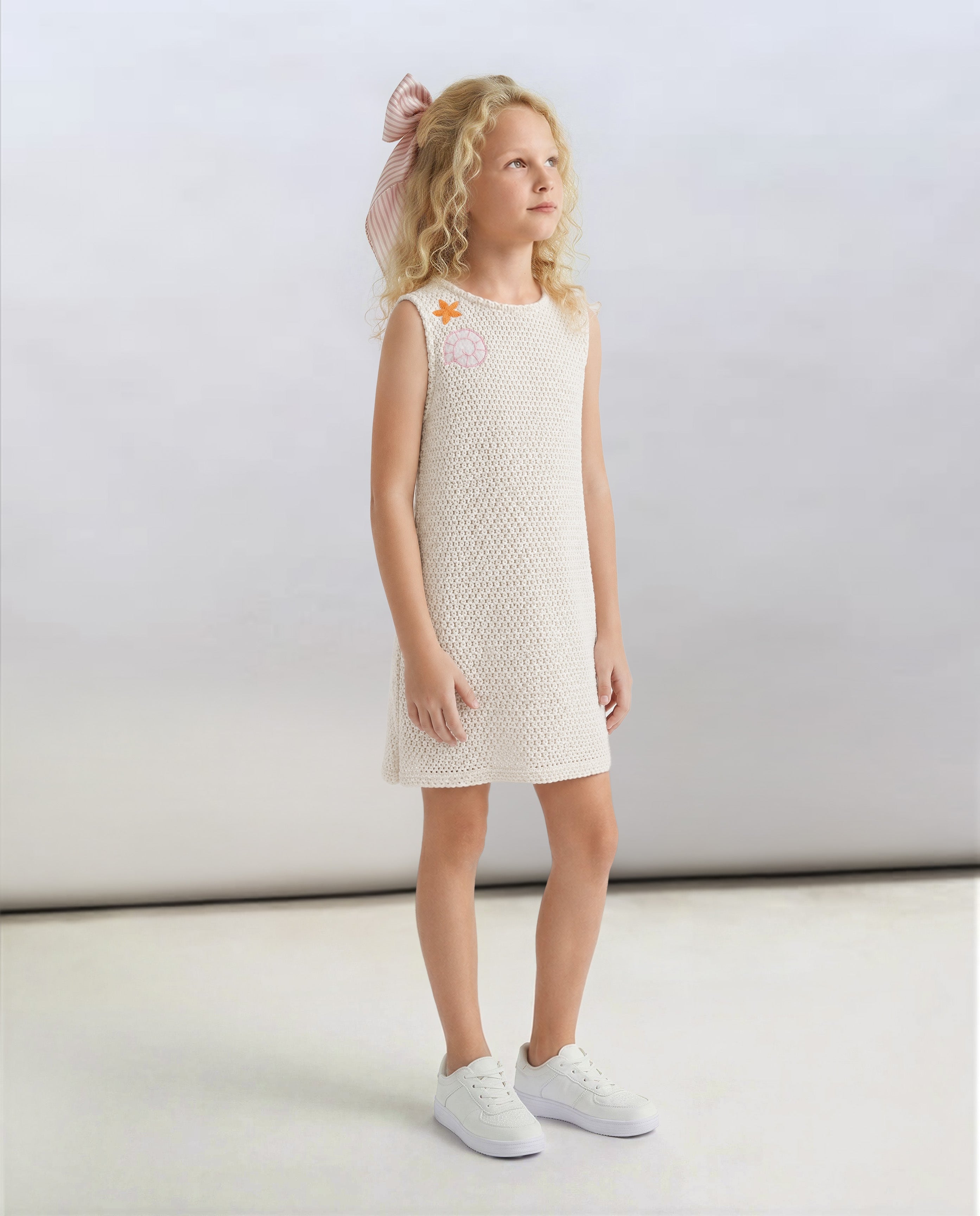 GIRLS Ecru Sleeveless Cotton Dress