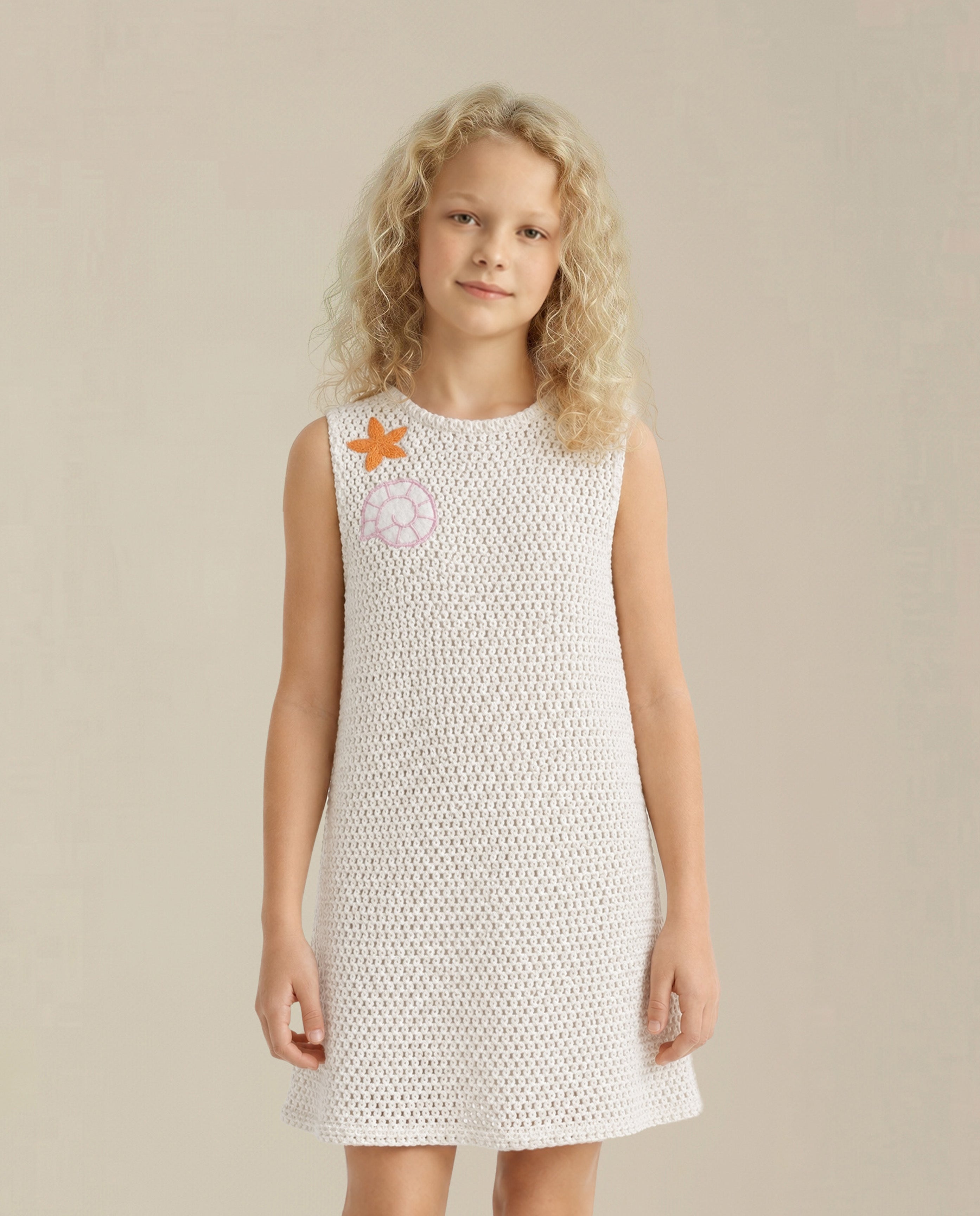 GIRLS Ecru Sleeveless Cotton Dress