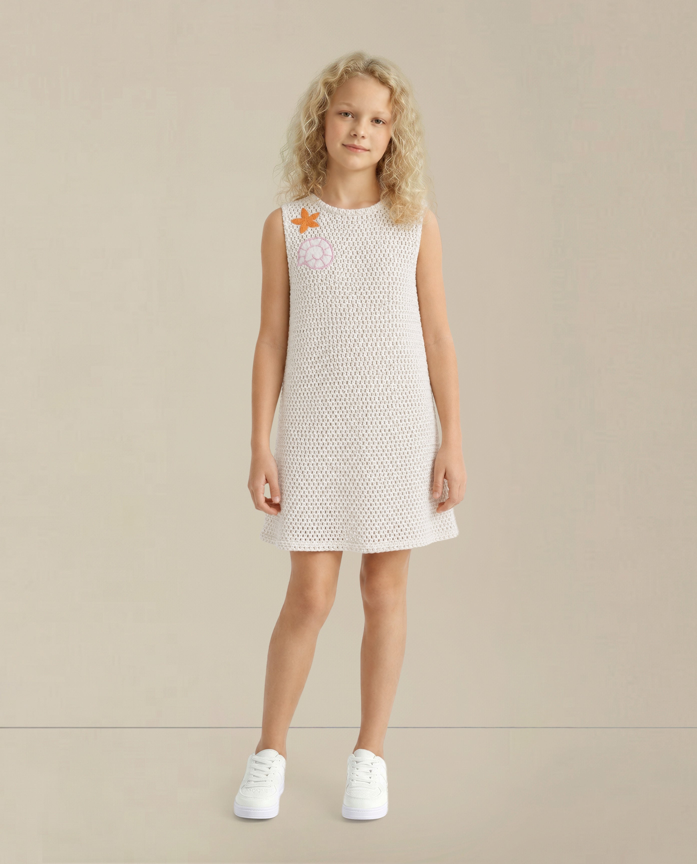 GIRLS Ecru Sleeveless Cotton Dress