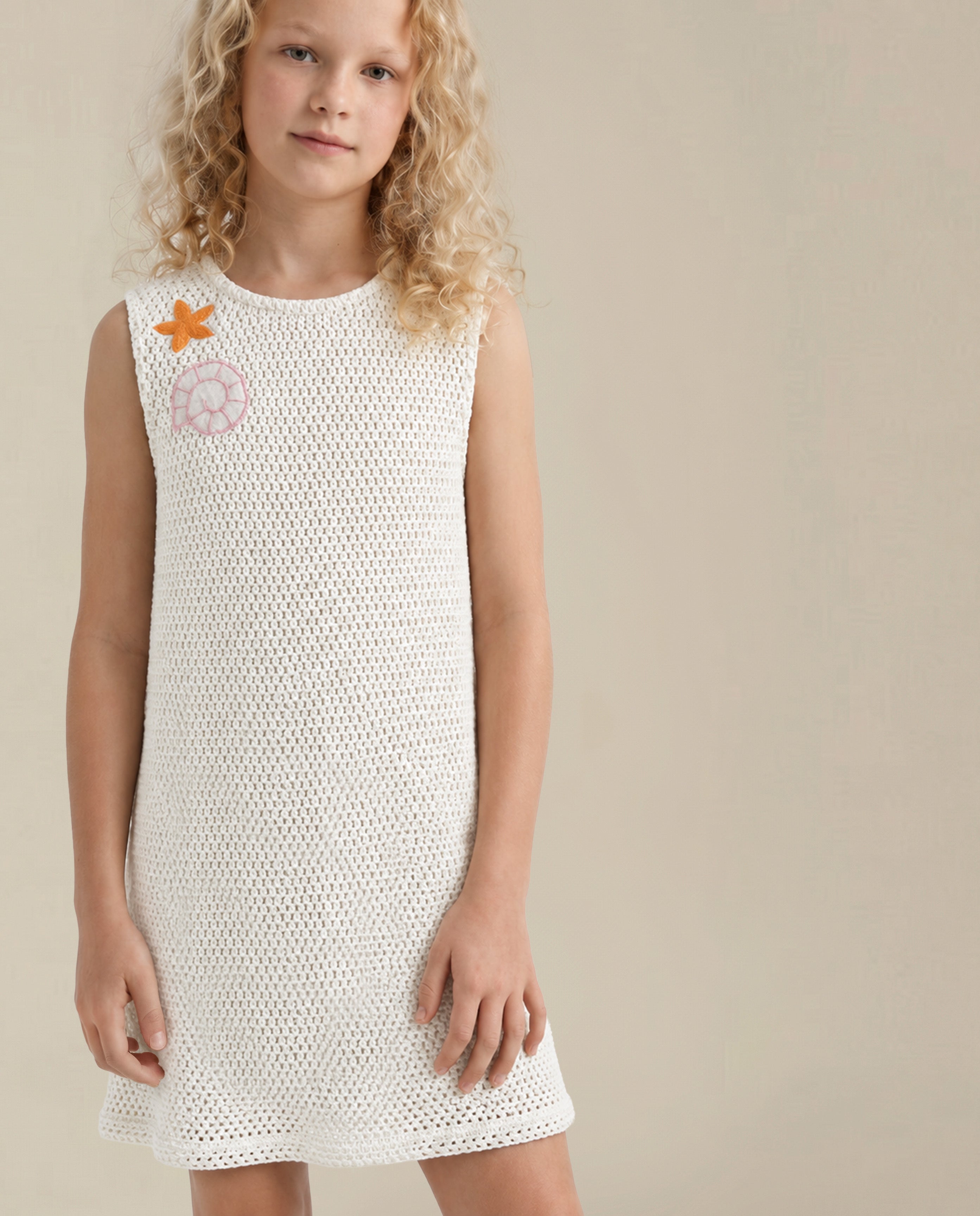 GIRLS Ecru Sleeveless Cotton Dress