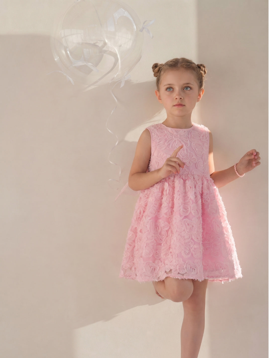 GIRLS Pink 3D Floral Appliqué Dress