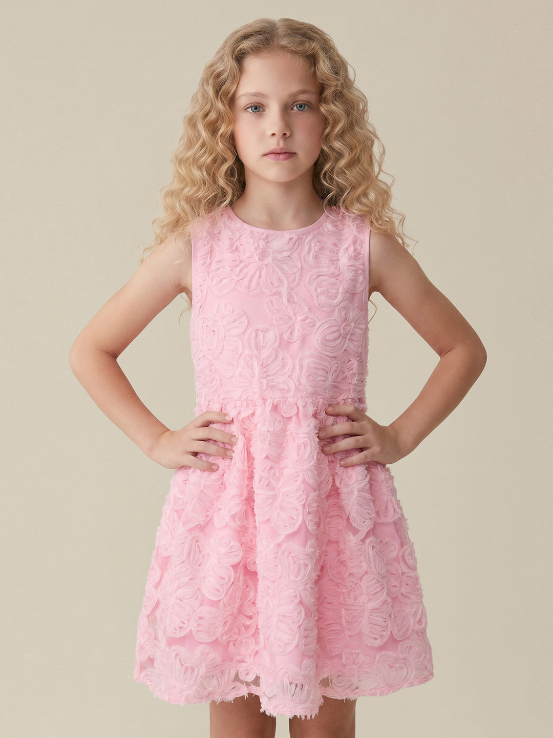 GIRLS Pink 3D Floral Appliqué Dress