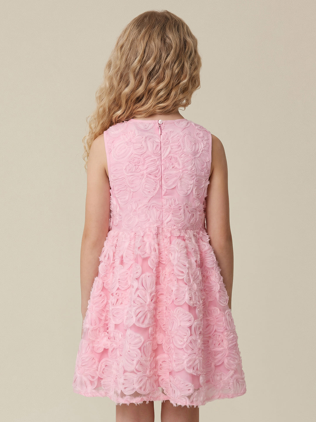 GIRLS Pink 3D Floral Appliqué Dress