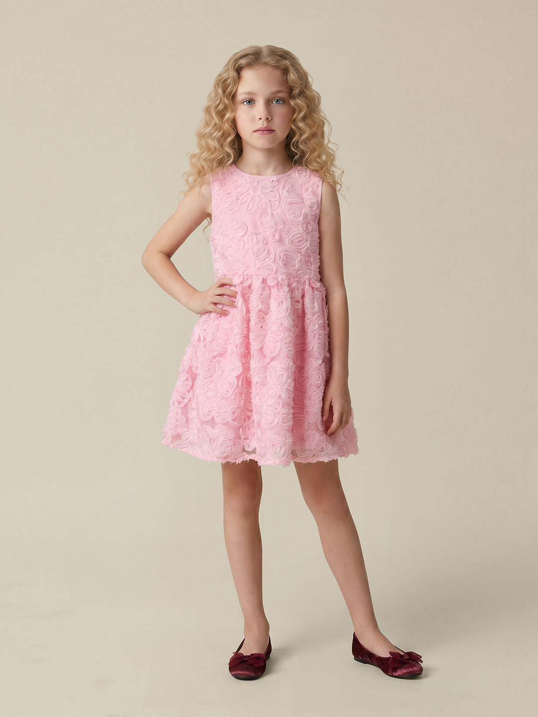 GIRLS Pink 3D Floral Appliqué Dress