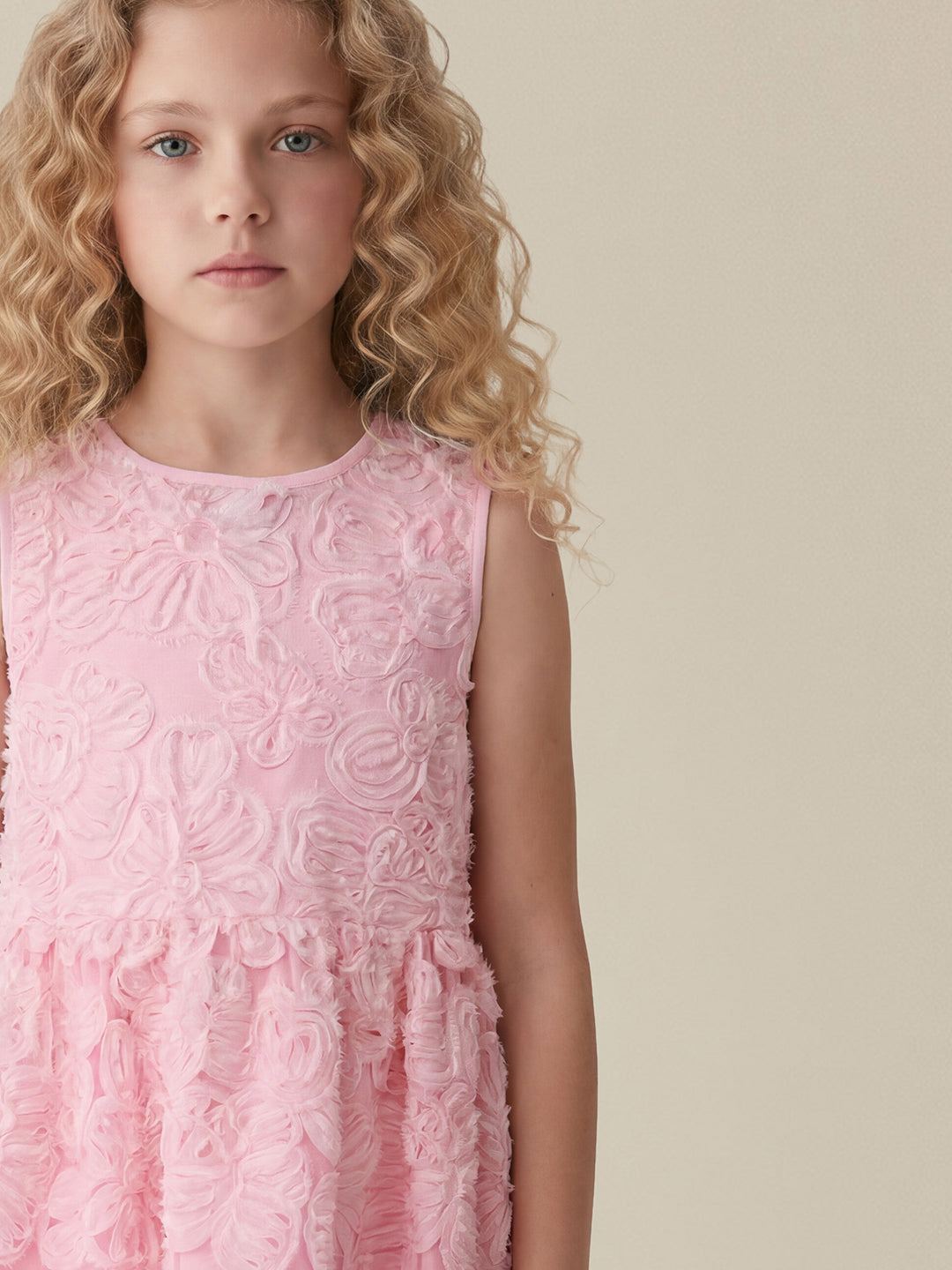GIRLS Pink 3D Floral Appliqué Dress