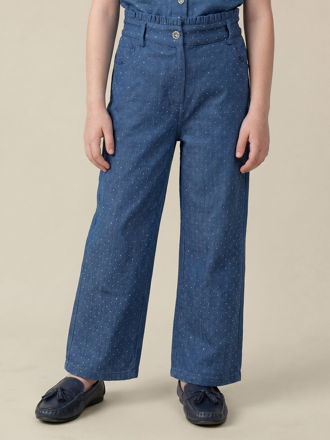 GIRLS Blue Embellished Wide Leg Pants