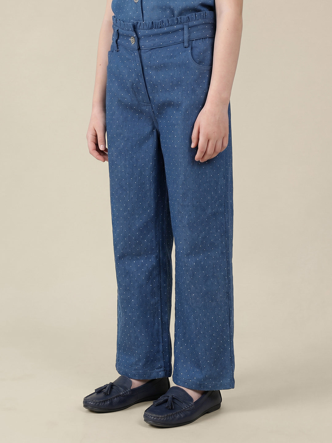 GIRLS Blue Embellished Wide Leg Pants