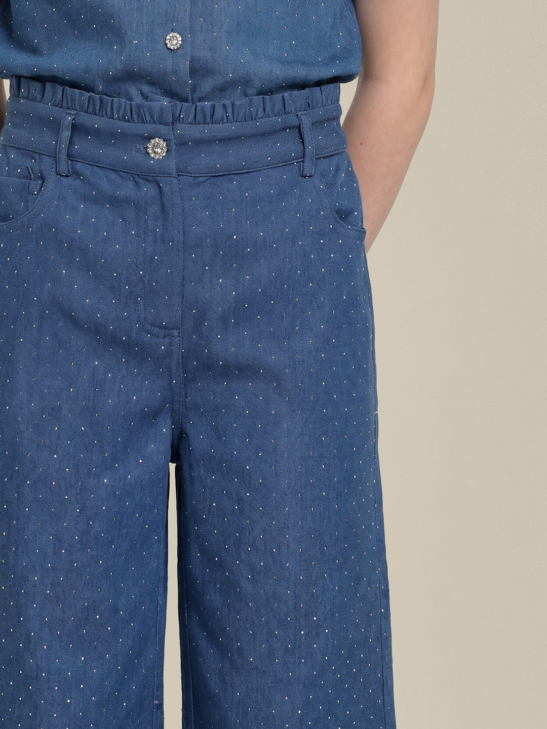 GIRLS Blue Embellished Wide Leg Pants
