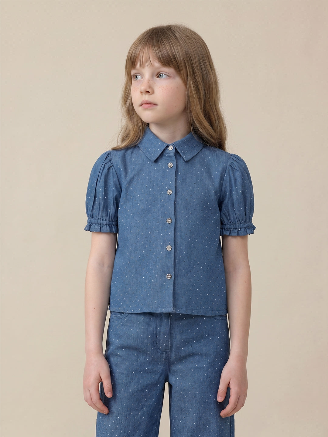 GIRLS Blue Embellished Shirt