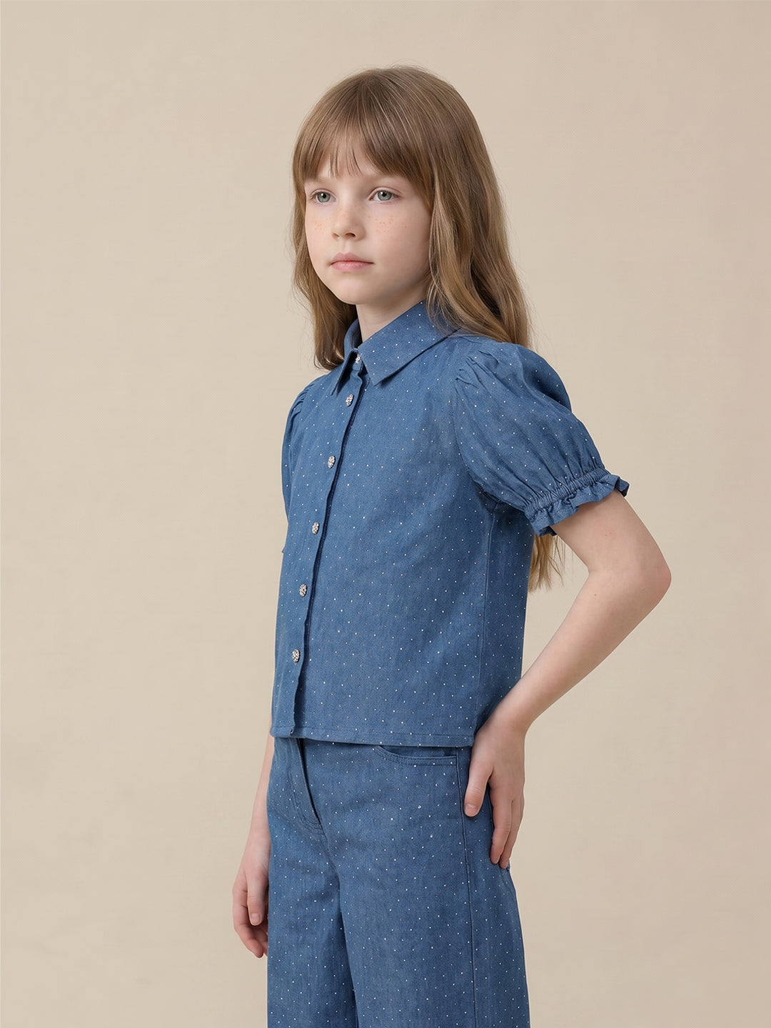 GIRLS Blue Embellished Shirt