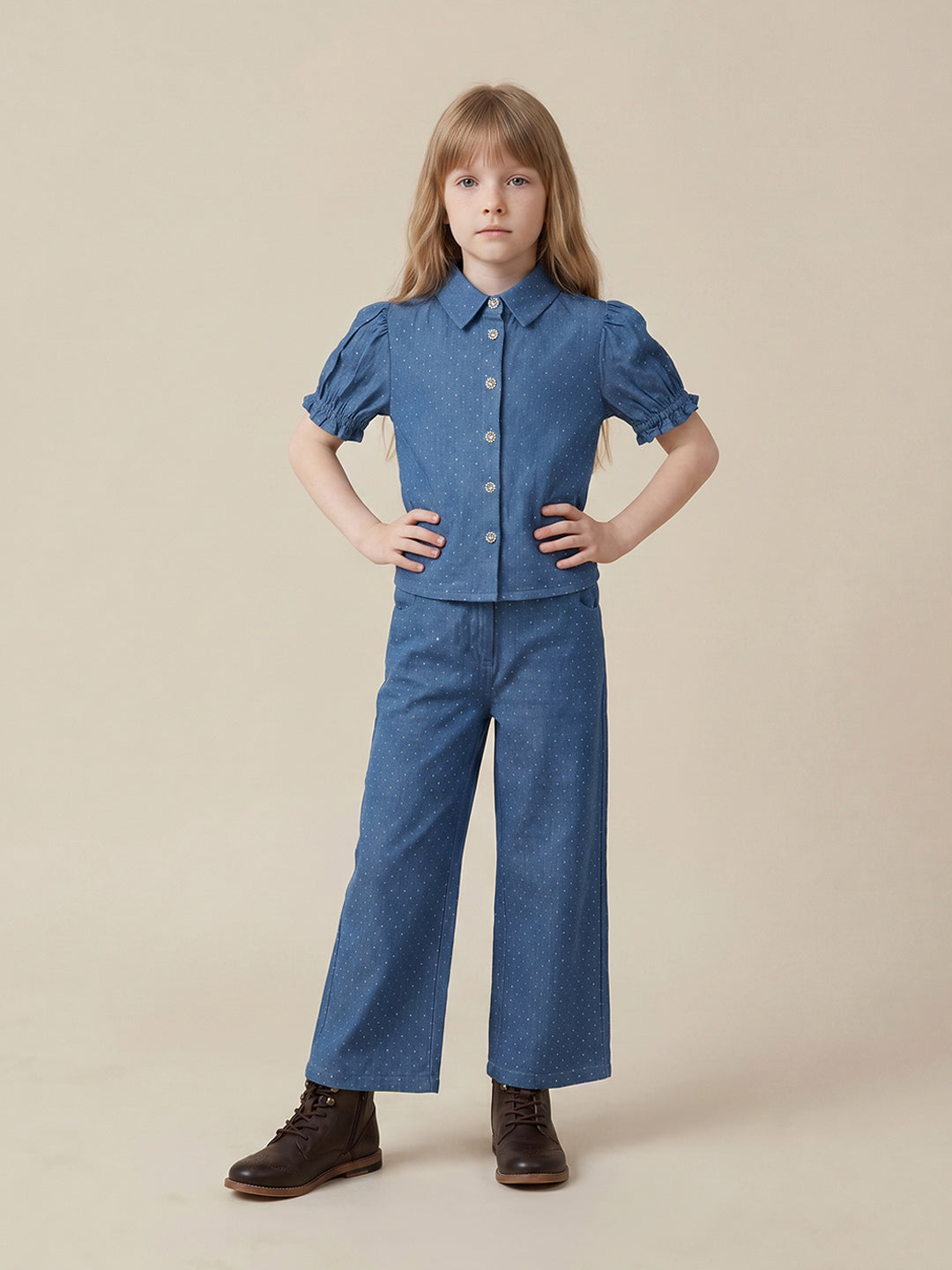 GIRLS Blue Embellished Shirt
