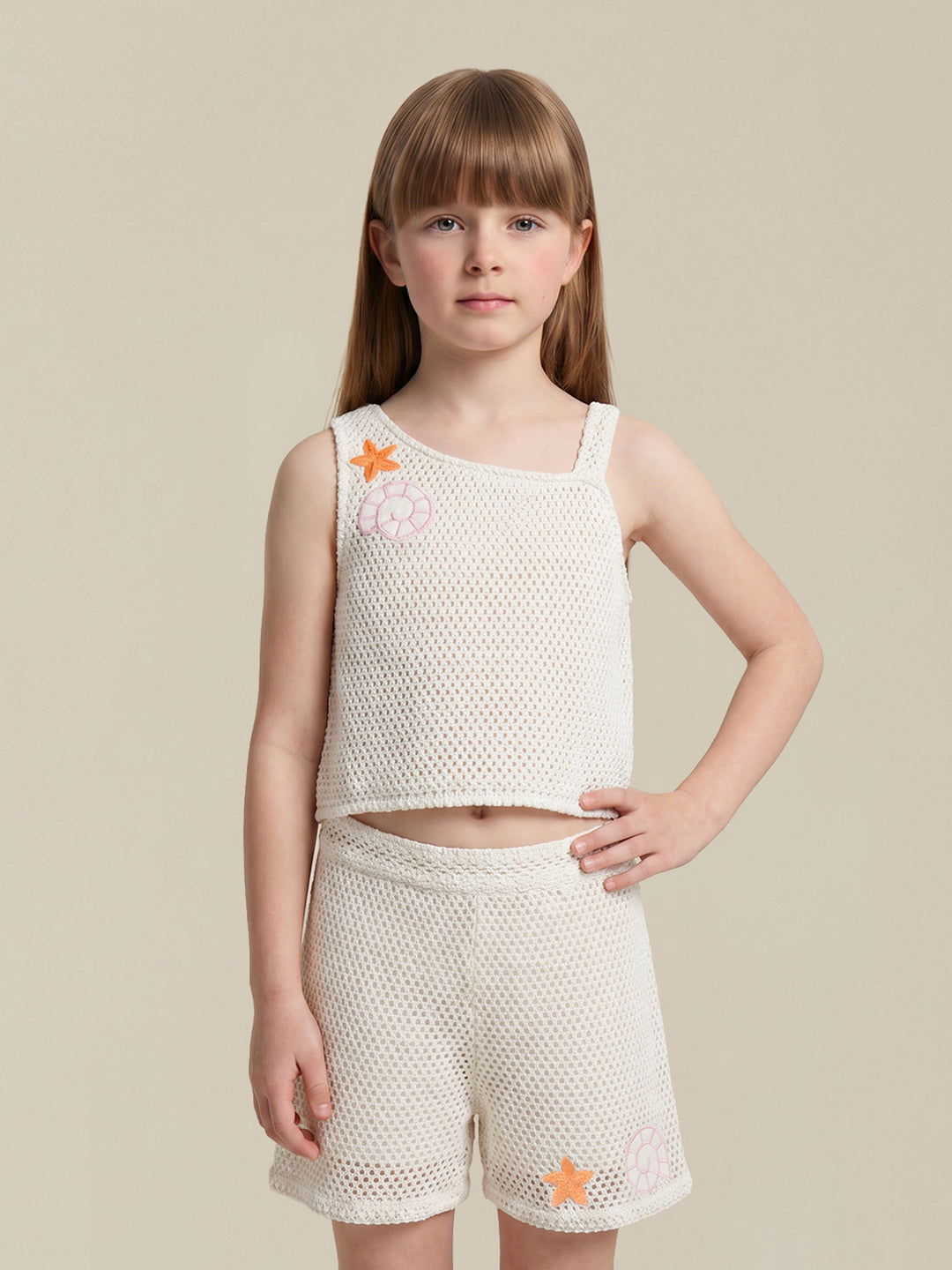 GIRLS Ecru Crochet Top