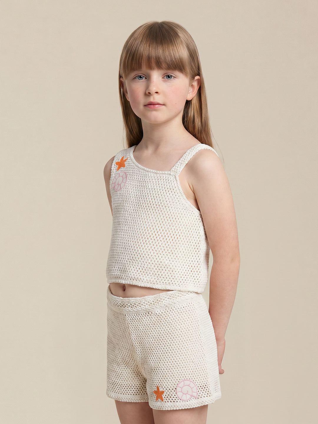 GIRLS Ecru Crochet Top