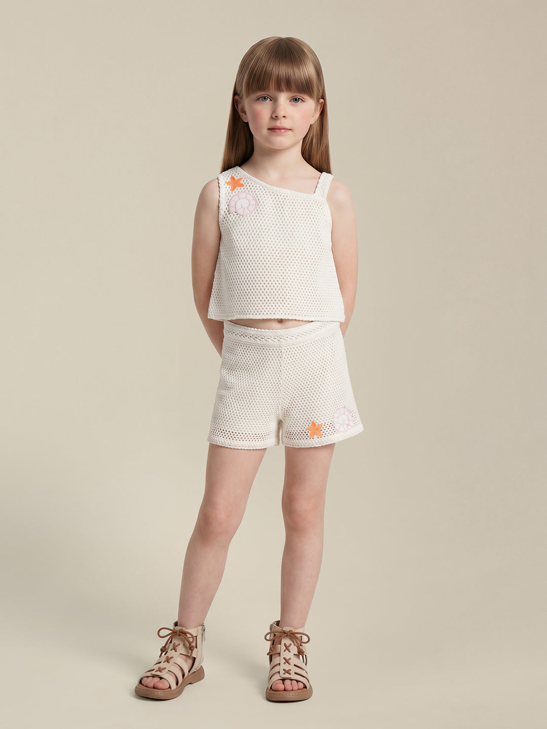 GIRLS Ecru Crochet Top