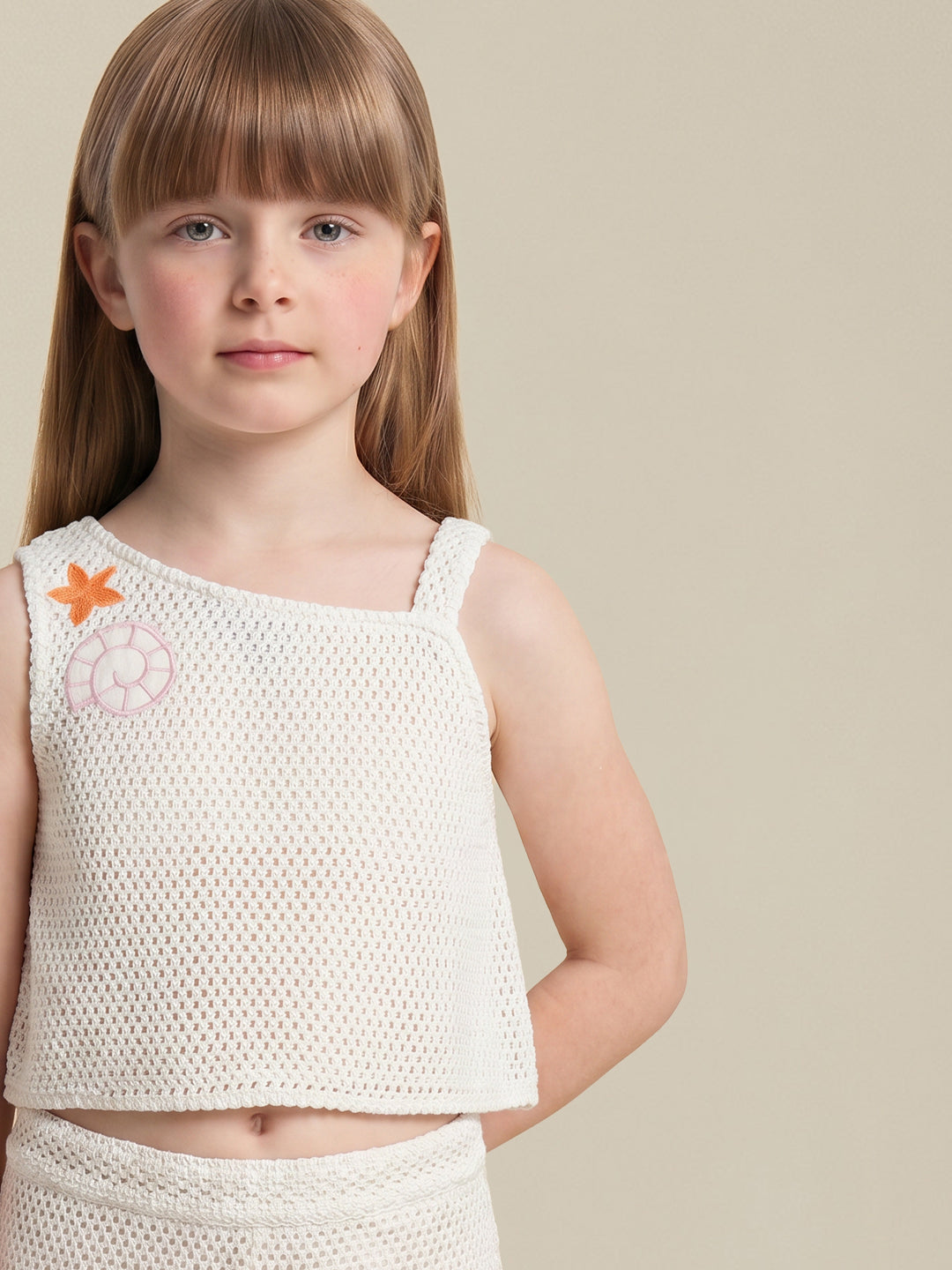 GIRLS Ecru Crochet Top