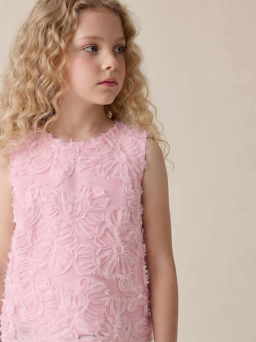 GIRLS Pink 3D floral appliqué Top