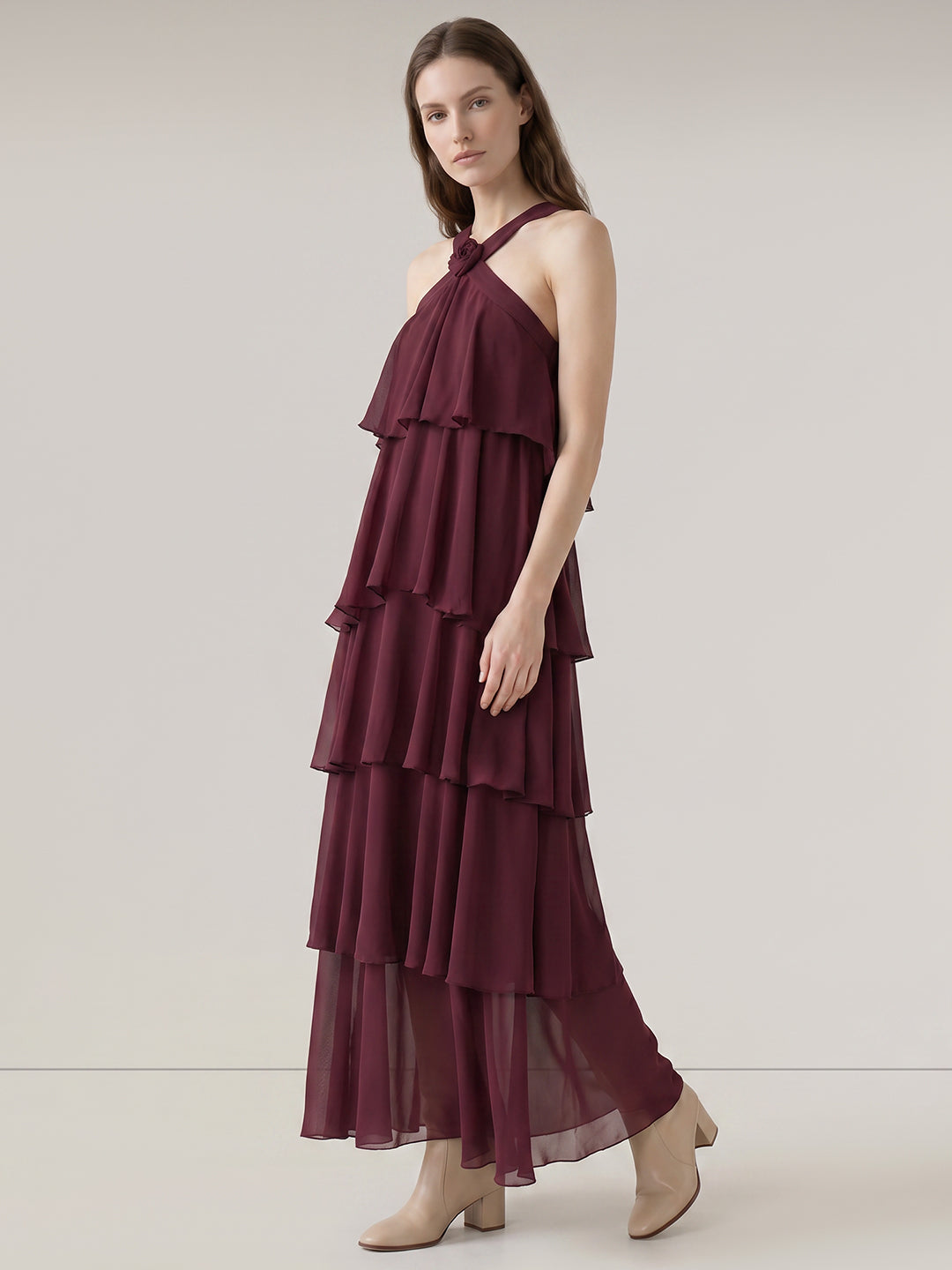 Burgundy Ruffle Maxi Dress