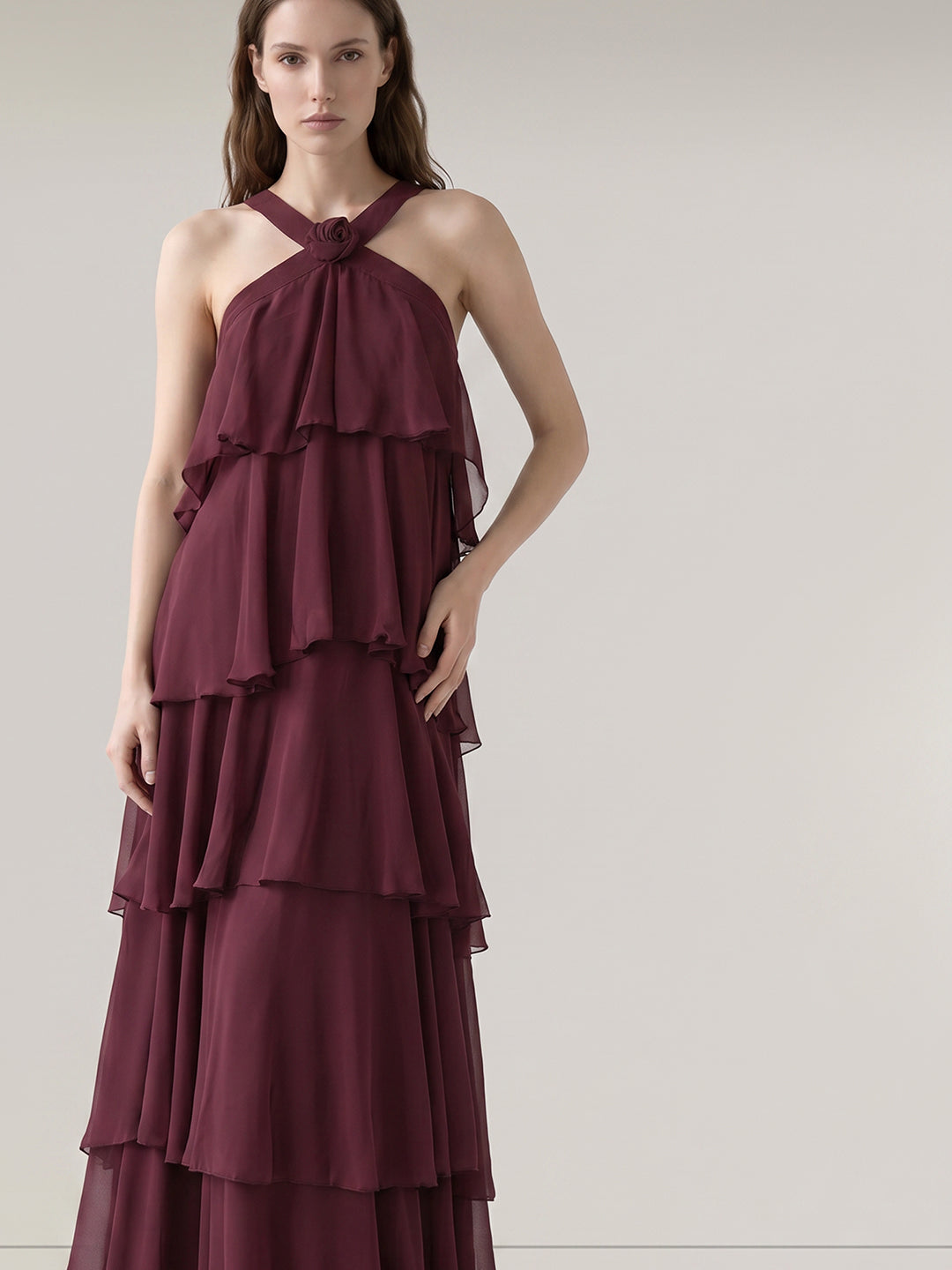 Burgundy Ruffle Maxi Dress