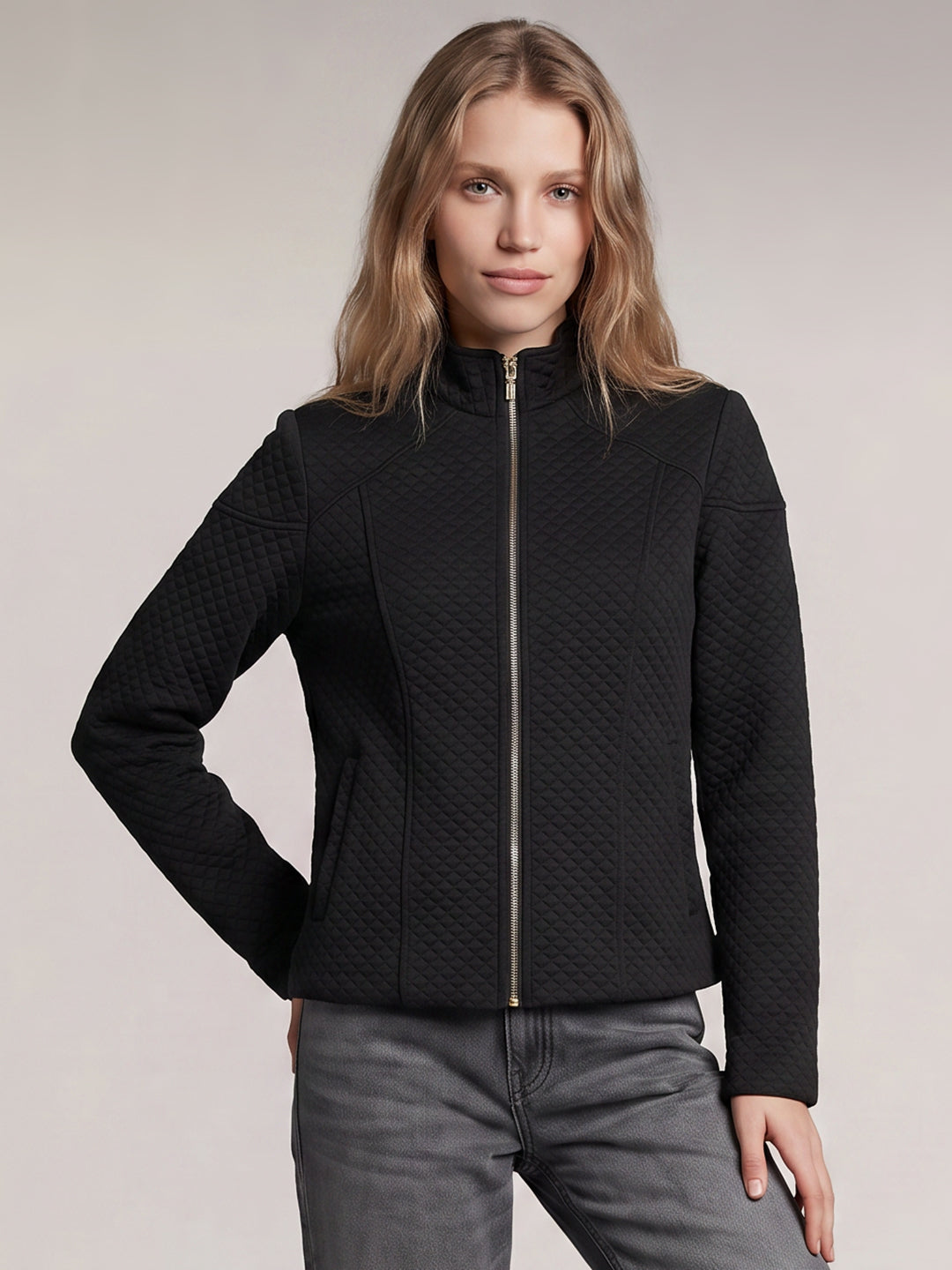 Black High Neck Quilted Jacket