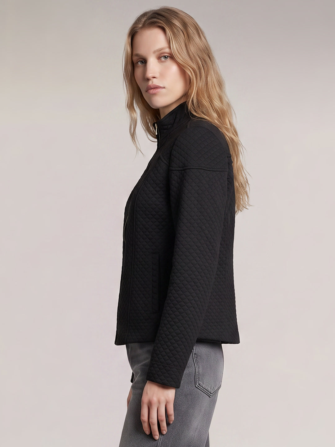 Black High Neck Quilted Jacket