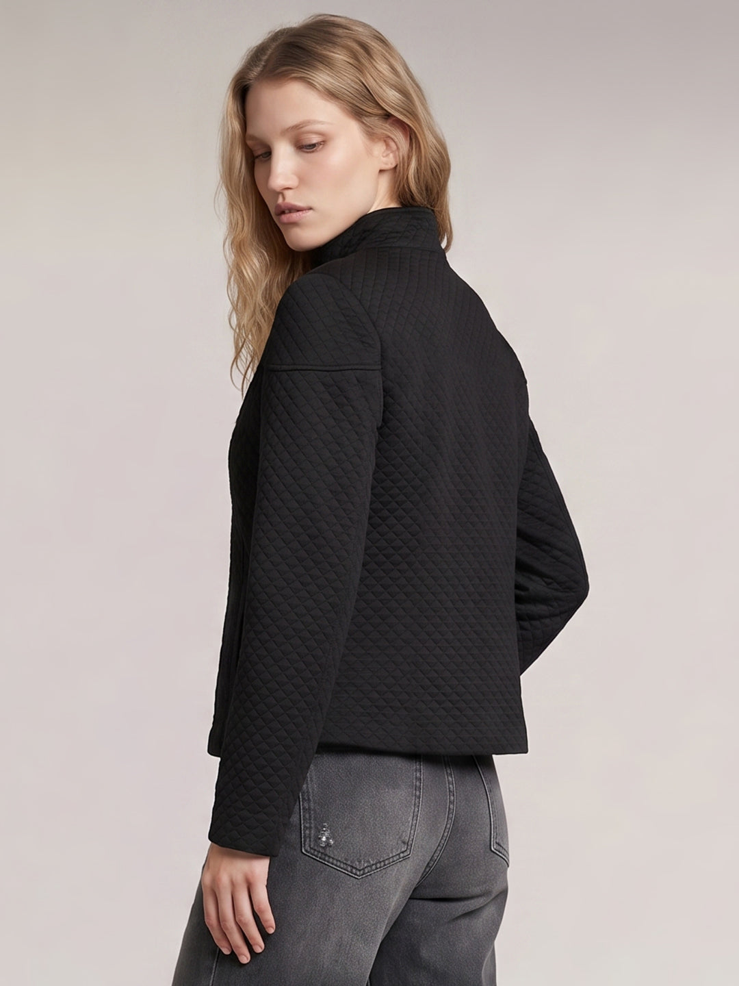 Black High Neck Quilted Jacket