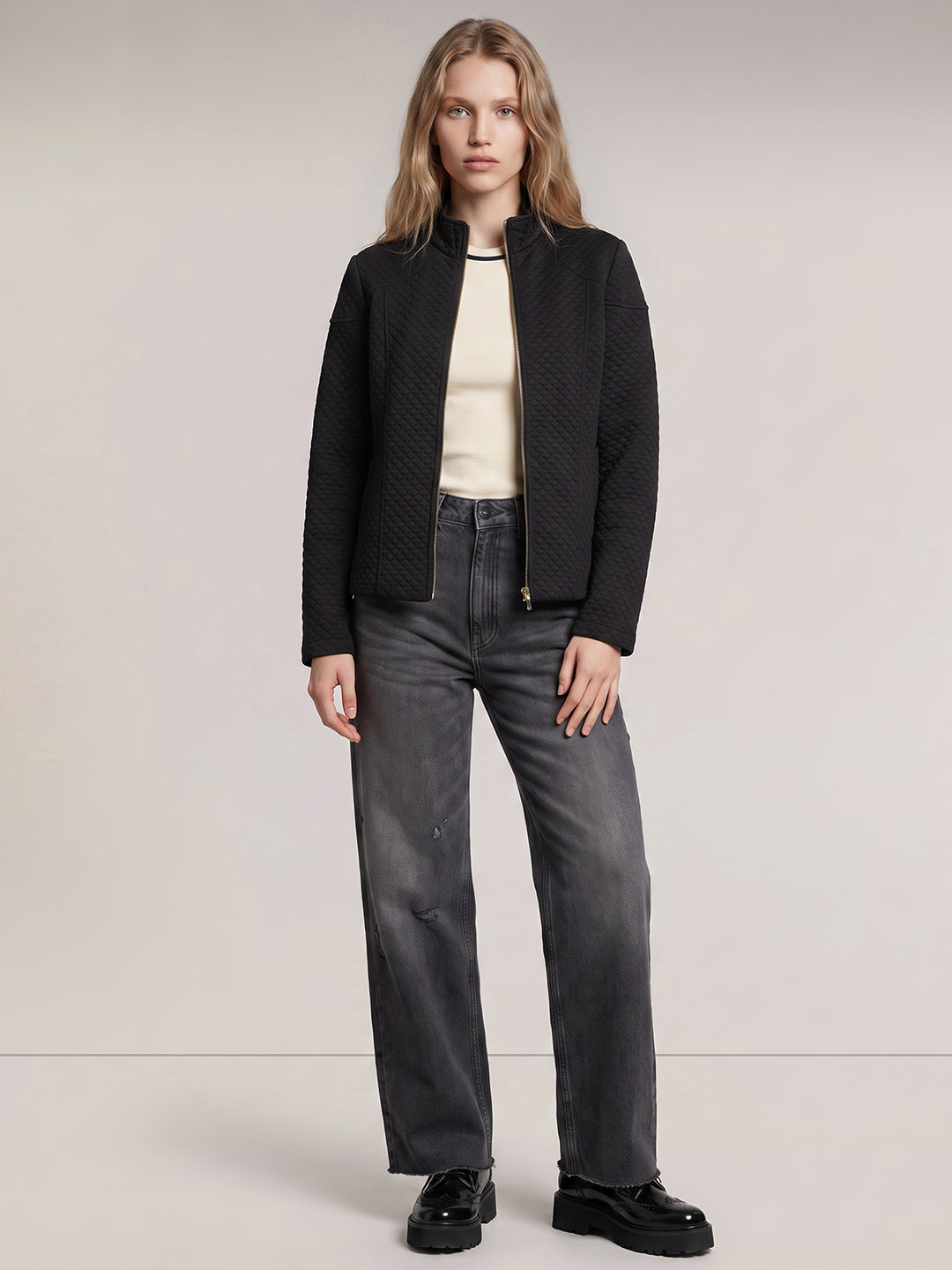 Black High Neck Quilted Jacket