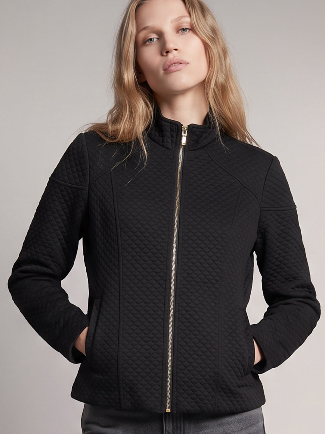 Black High Neck Quilted Jacket