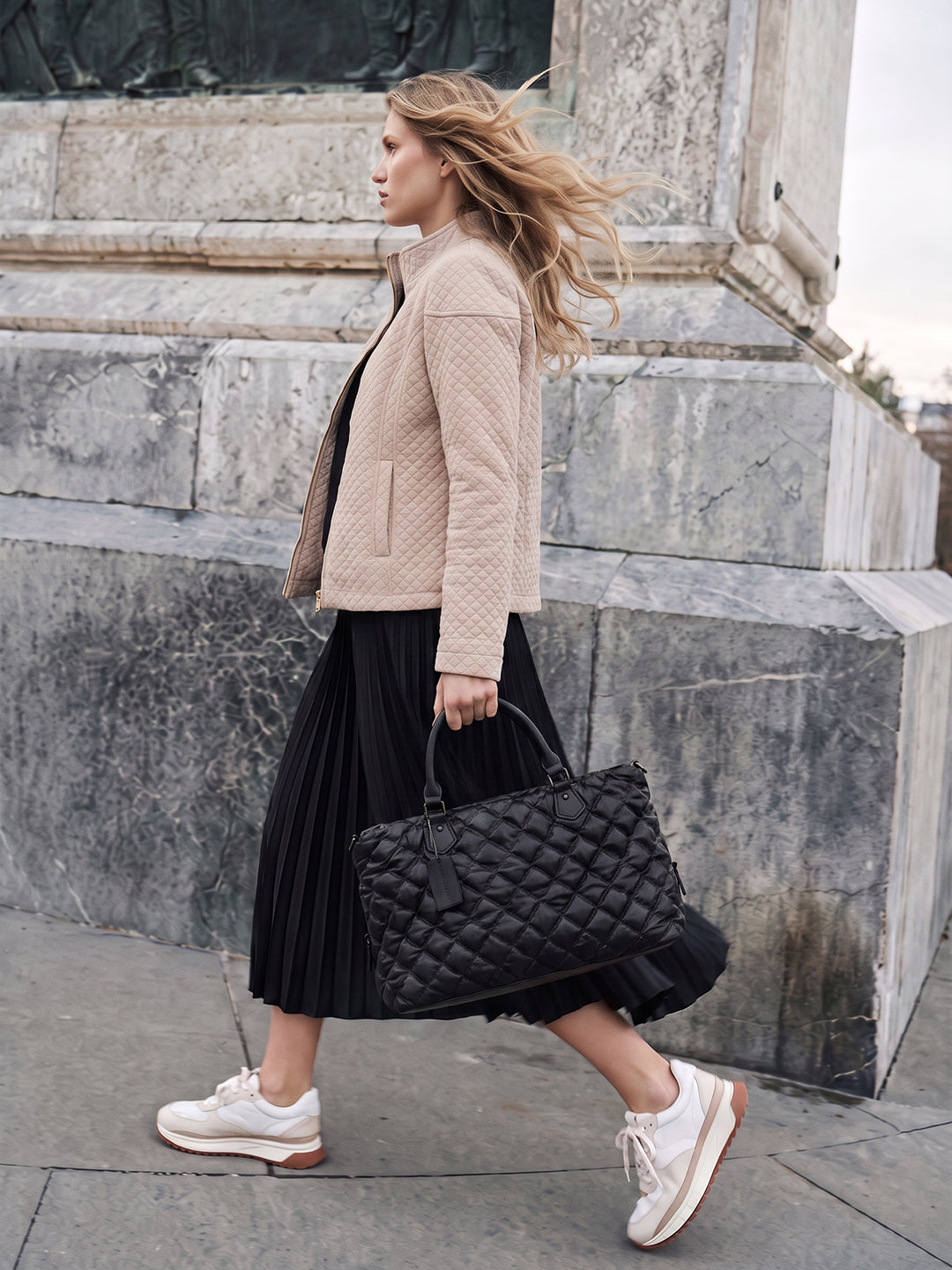 Beige High Neck Quilted Jacket