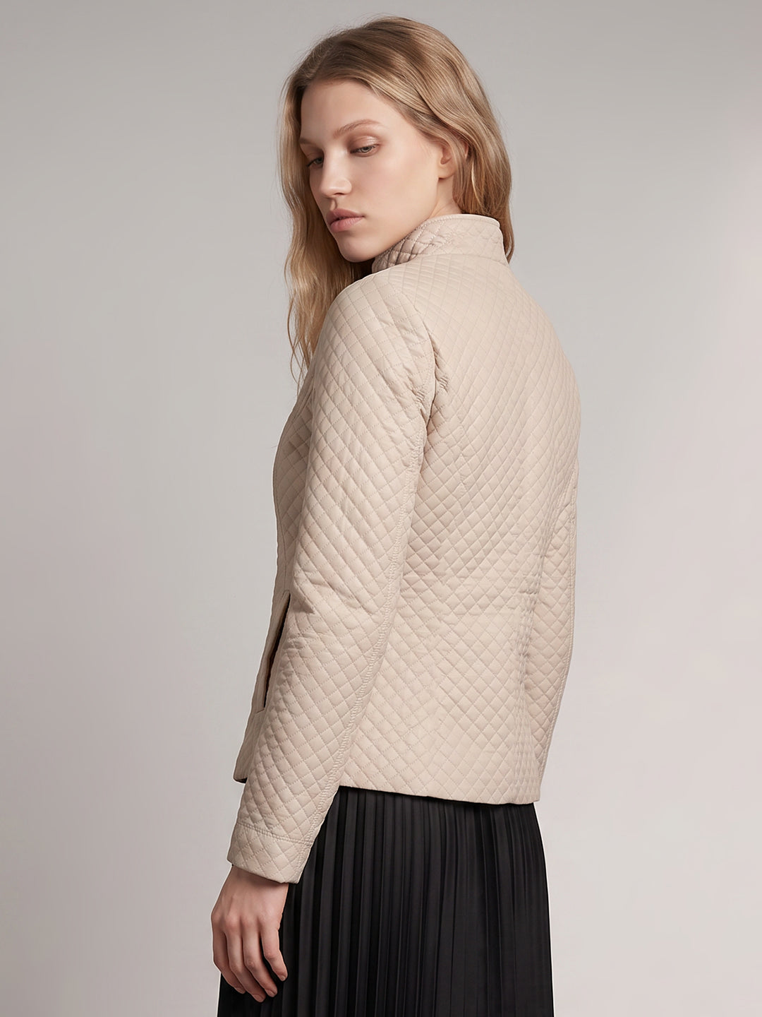 Beige High Neck Quilted Jacket